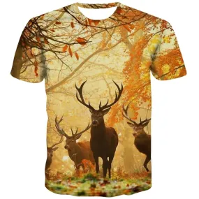 Deer T-shirt Men Animal T shirts Funny Tree Tshirts Novelty Forest Shirt Print