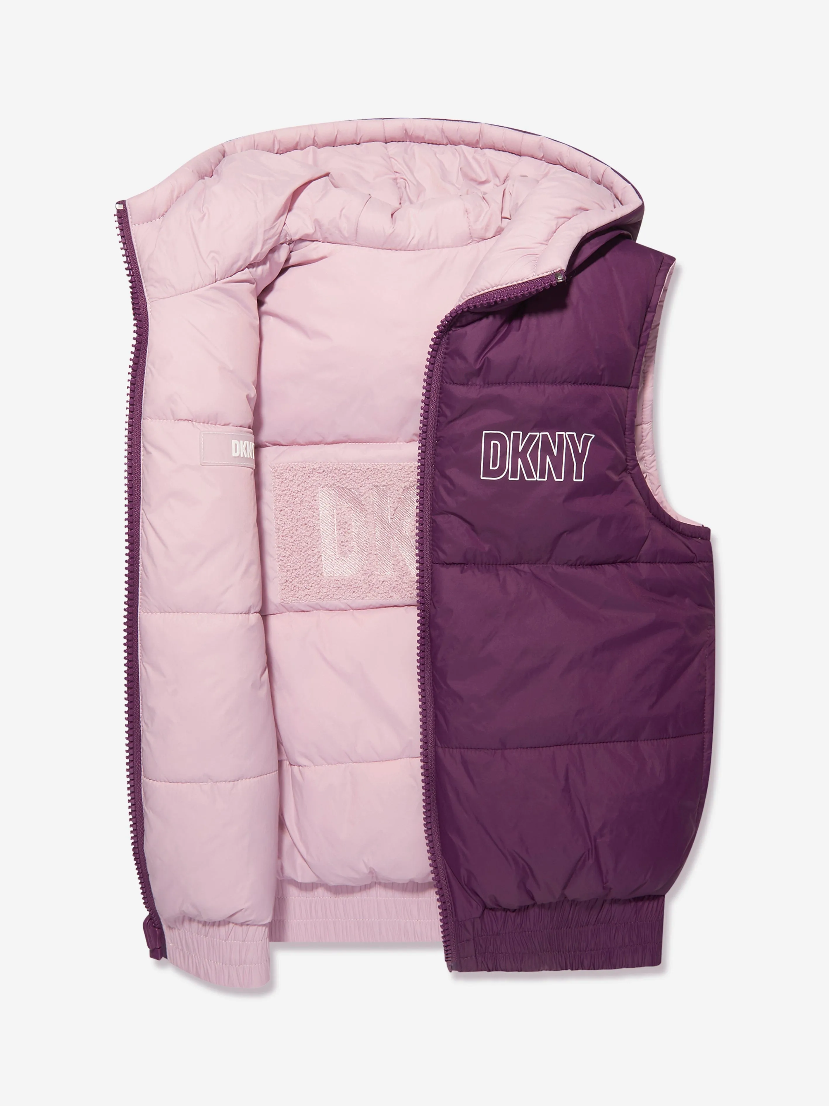 DKNY Girls Reversible Puffer Gilet in Purple