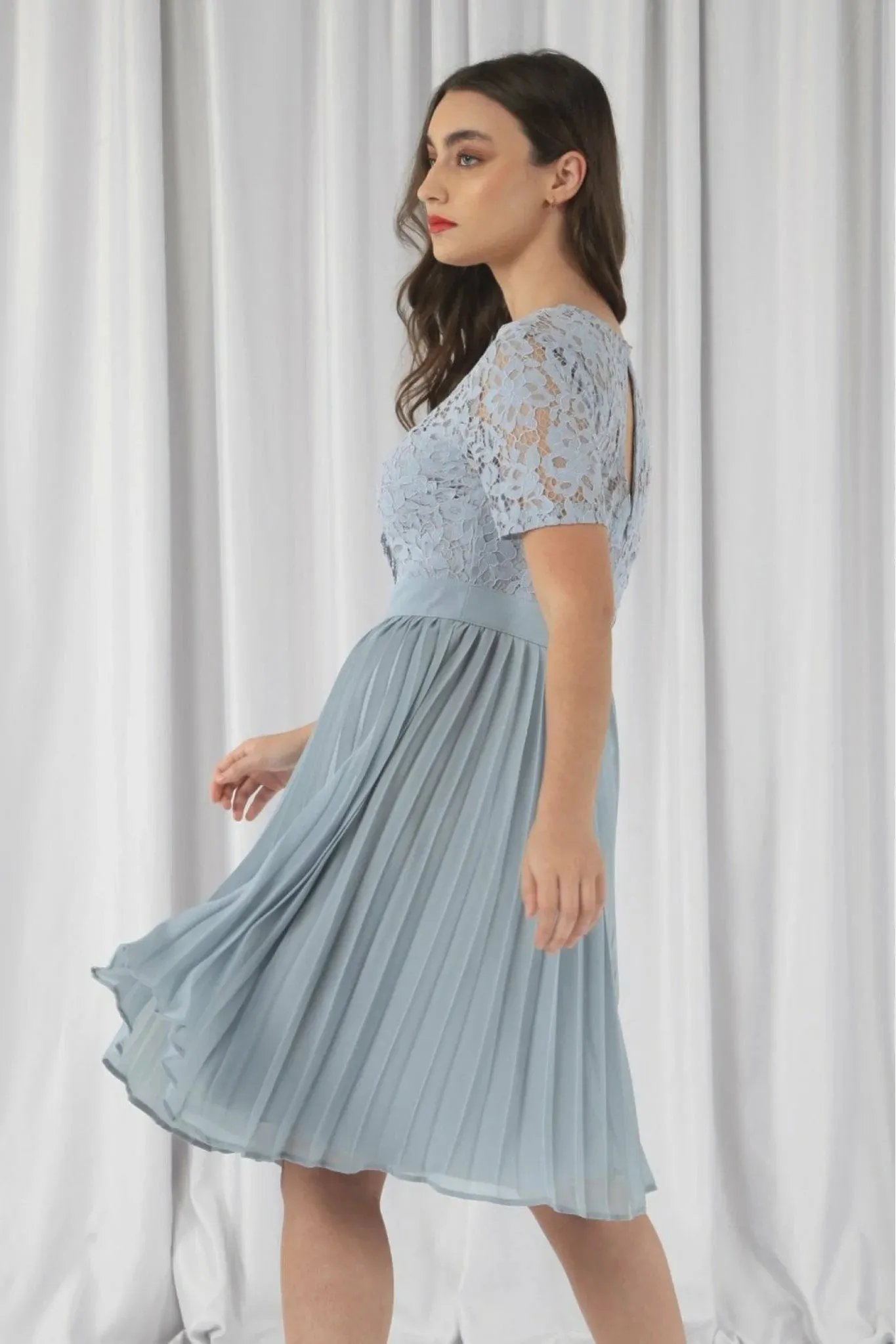 Double Second Wrap Lace Pleated Dress