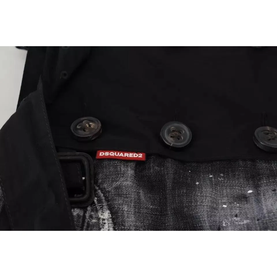 Dsquared² Black Distressed Mid Waist A-line Denim Mini Skirt