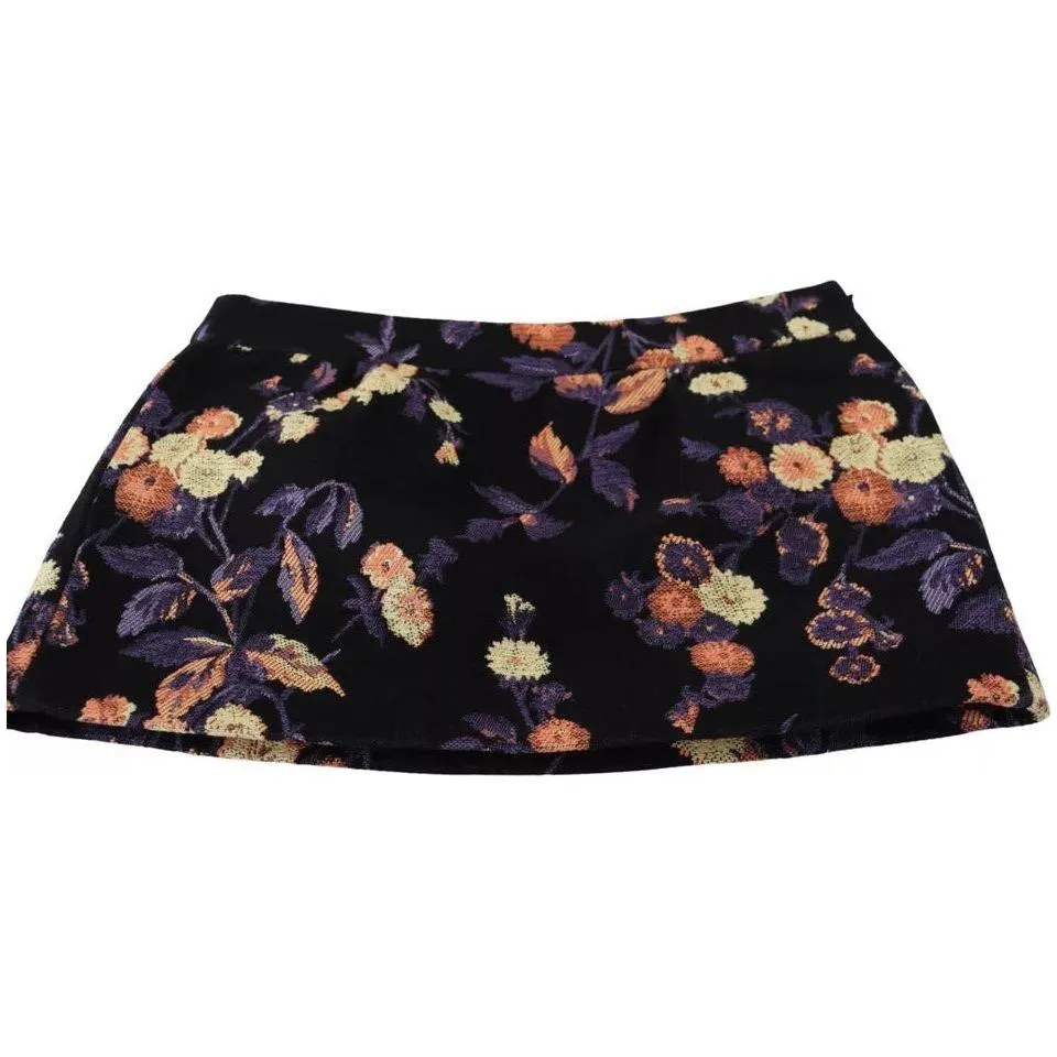 Dsquared² Black Floral Embroidery Mid Waist A-line Mini Skirt