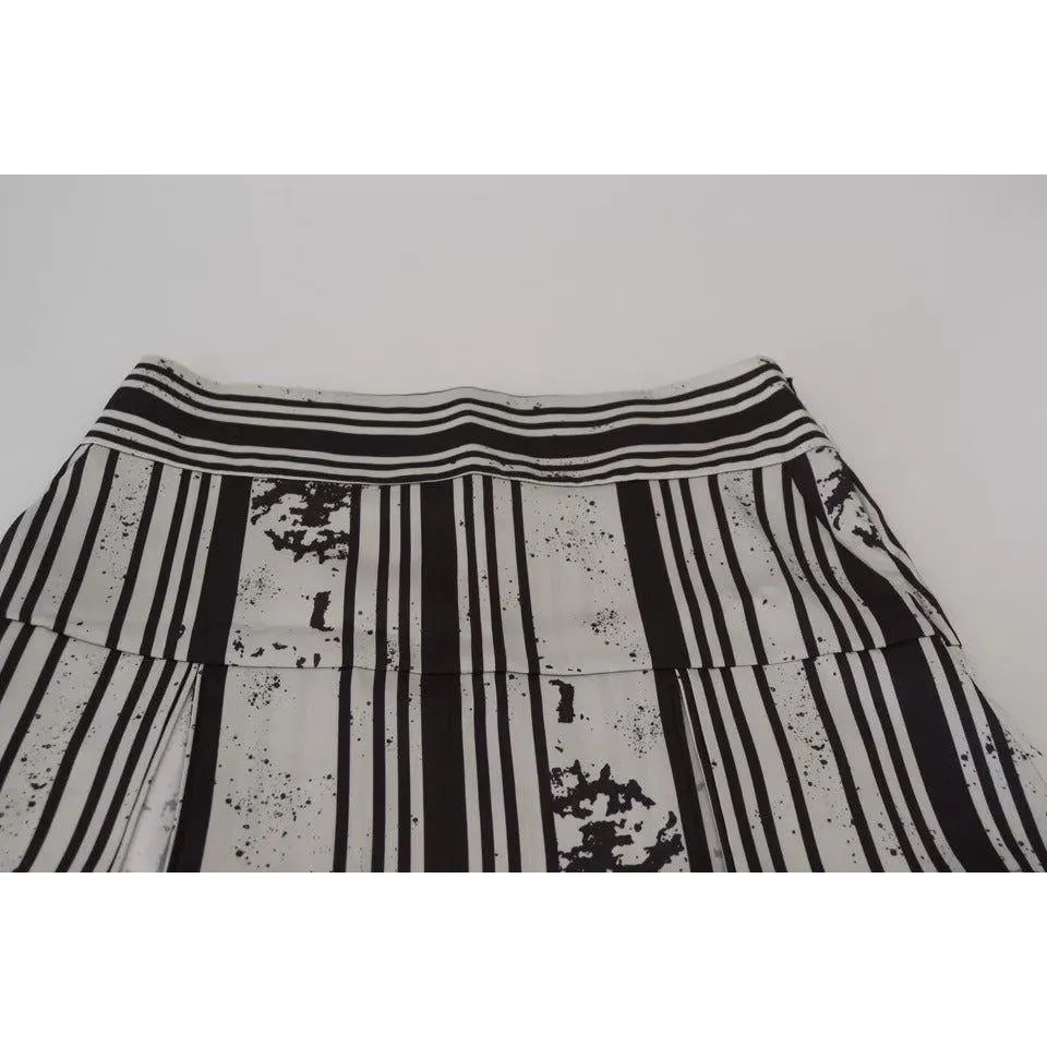 Dsquared² Gray Black Stripes Mid Waist A-line Mini Skirt