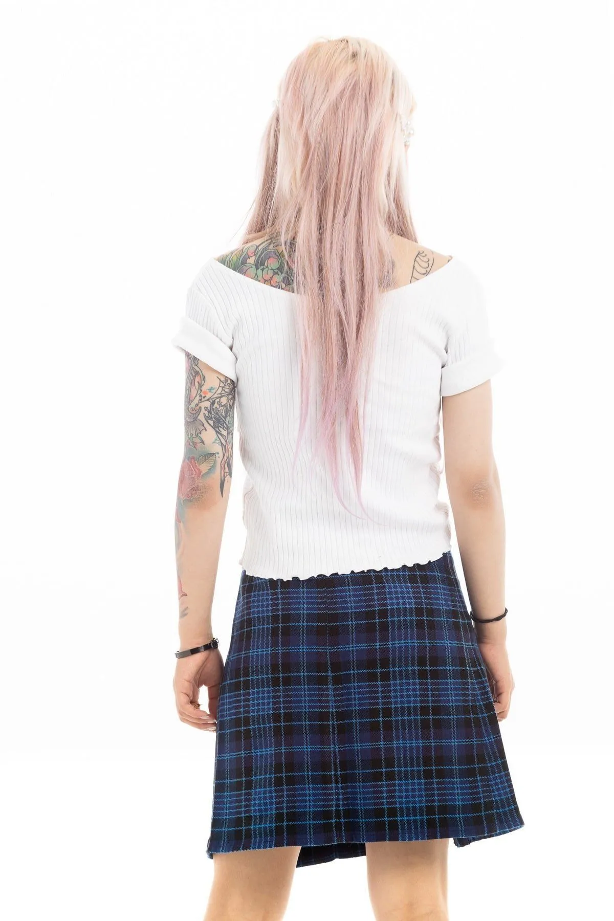 Dual-Buckle Plaid Mini Skirt