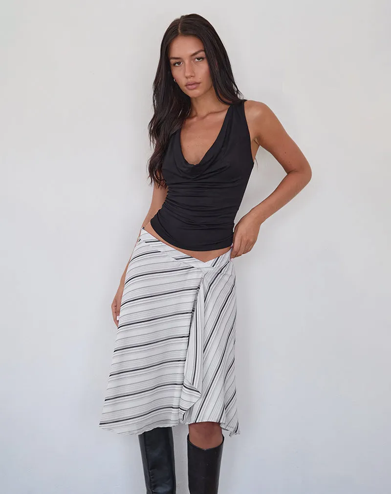 Ebiet Midi Skirt in Diagonal Stripe Tonal Grey