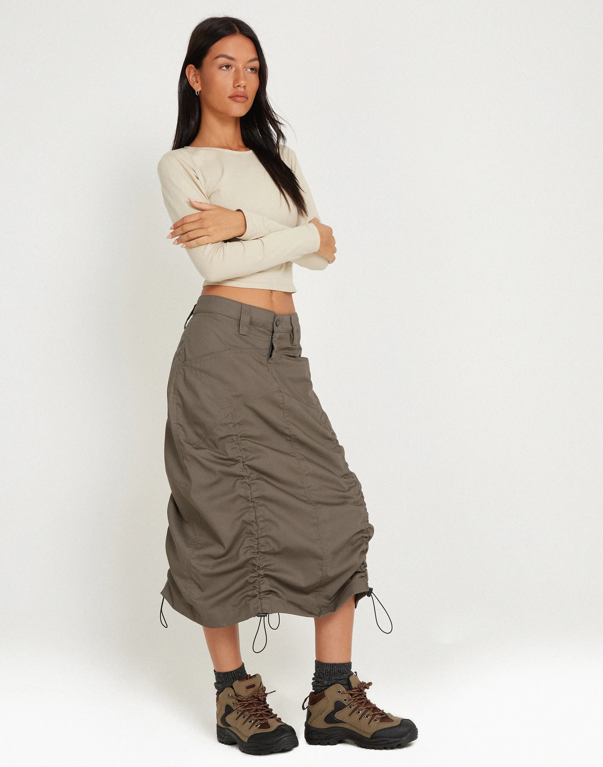 Eisig Cargo Midi Skirt in Fossil