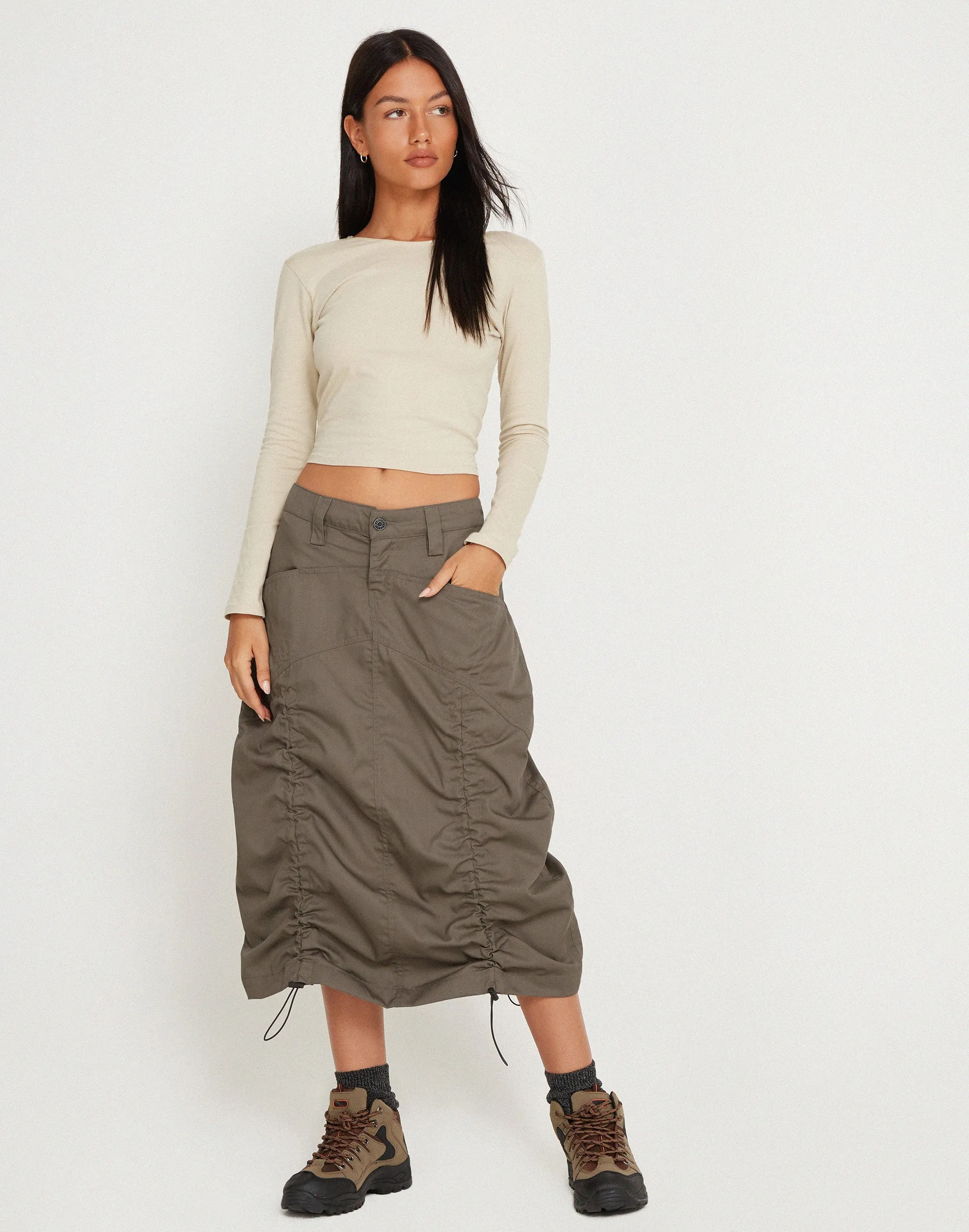 Eisig Cargo Midi Skirt in Fossil