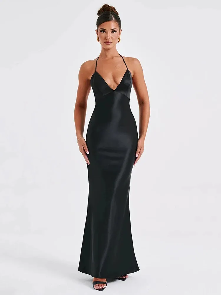 Elegant Backless Sexy Maxi Dress For Women Summer New Spaghetti Strap Sleeveless Bodycon Club Party Long Dress Clubwear