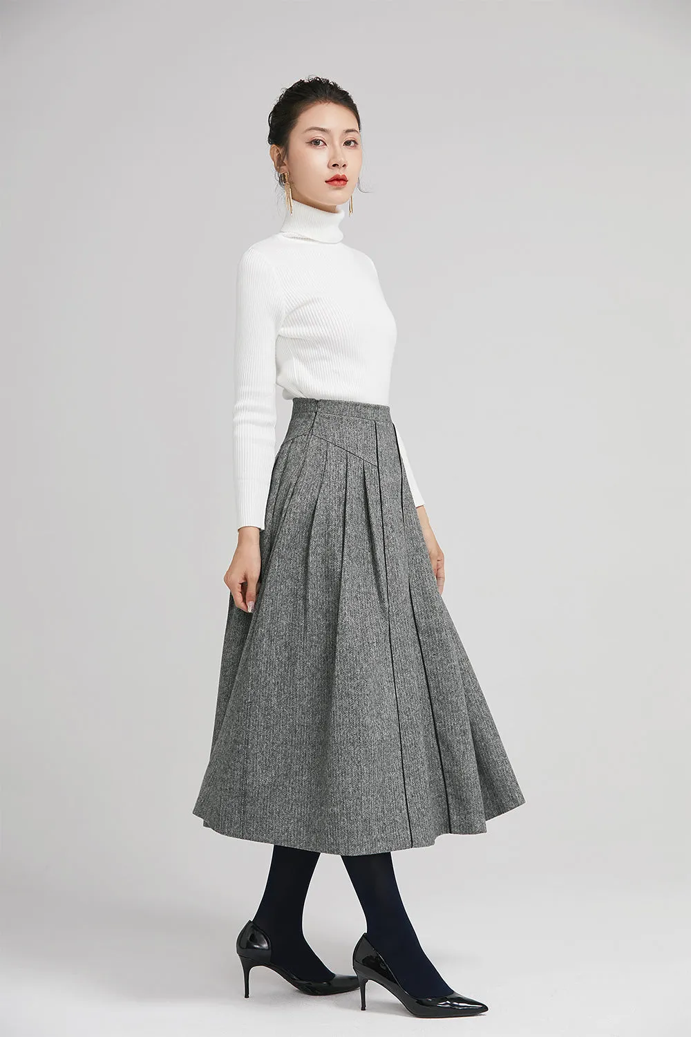 elegant pleated skirt with high waist and wide waist band 2243