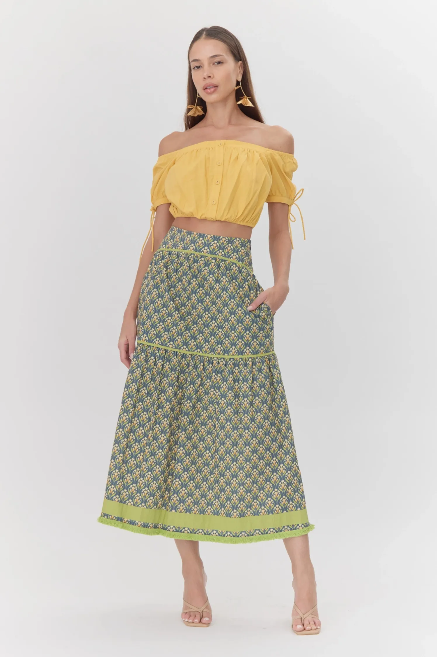 Elina Printed Tiered Midi Skirt