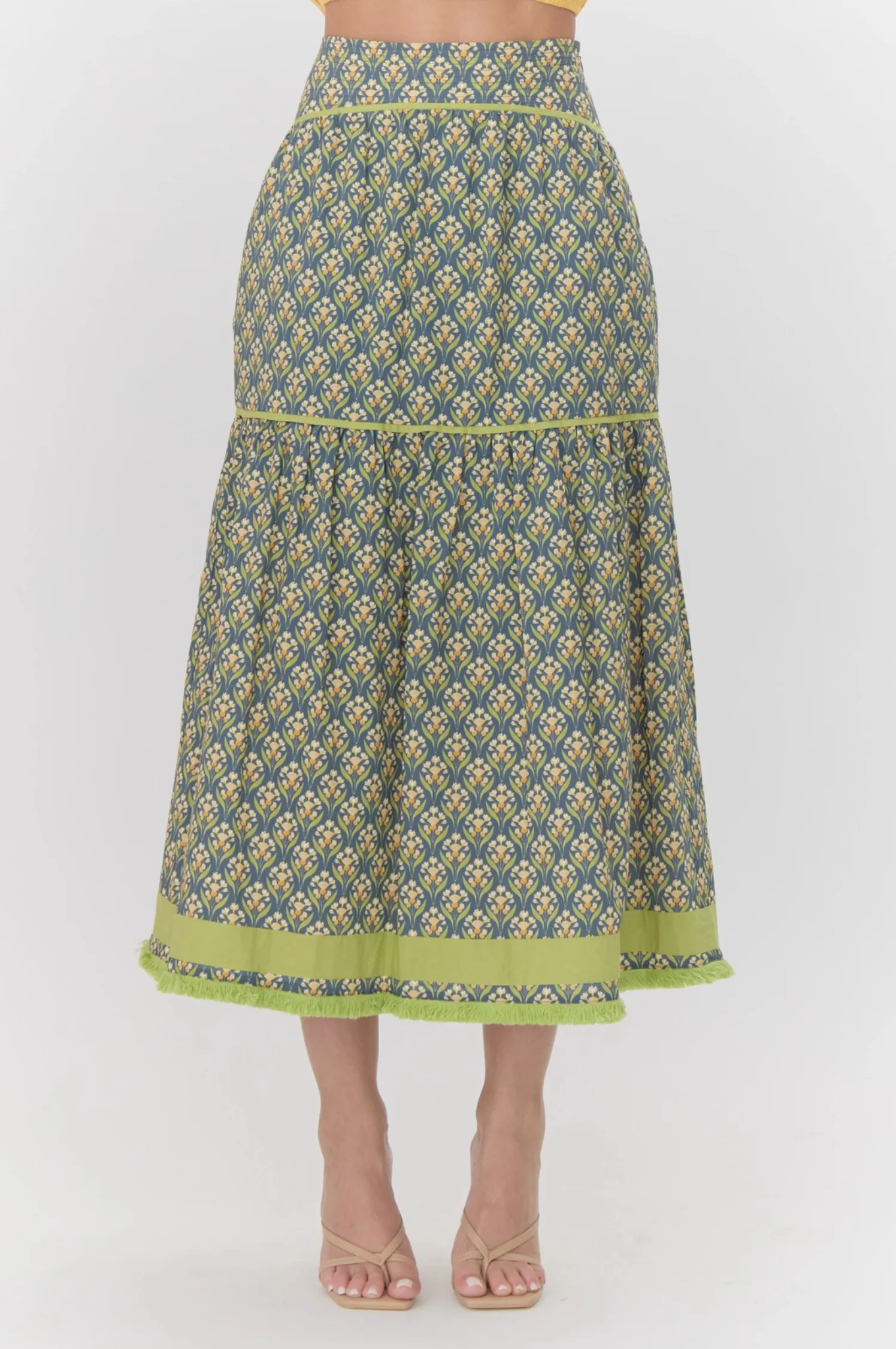 Elina Printed Tiered Midi Skirt