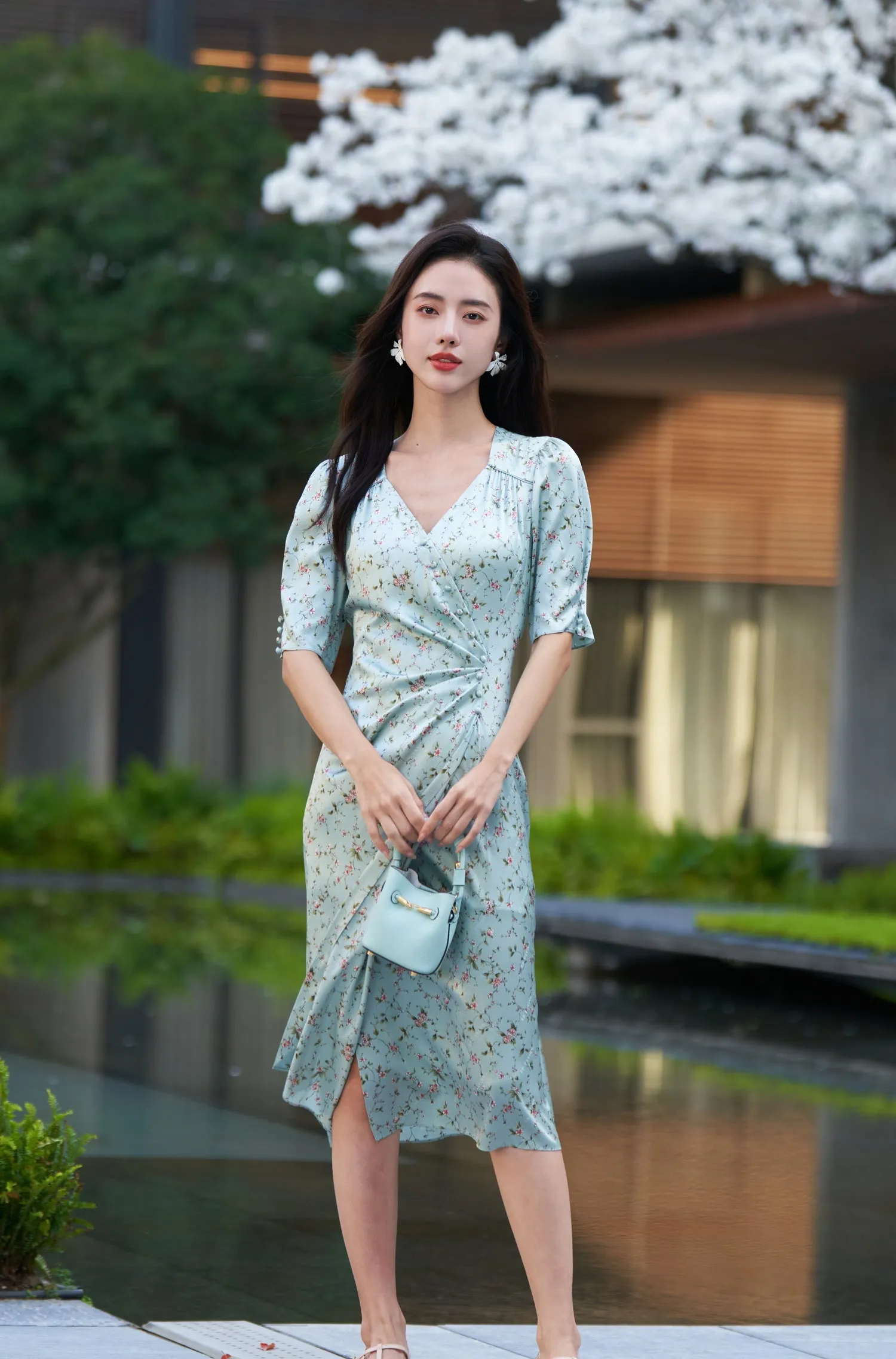 EP YAYING Silk Printed Tea Dress EGJES4613AG