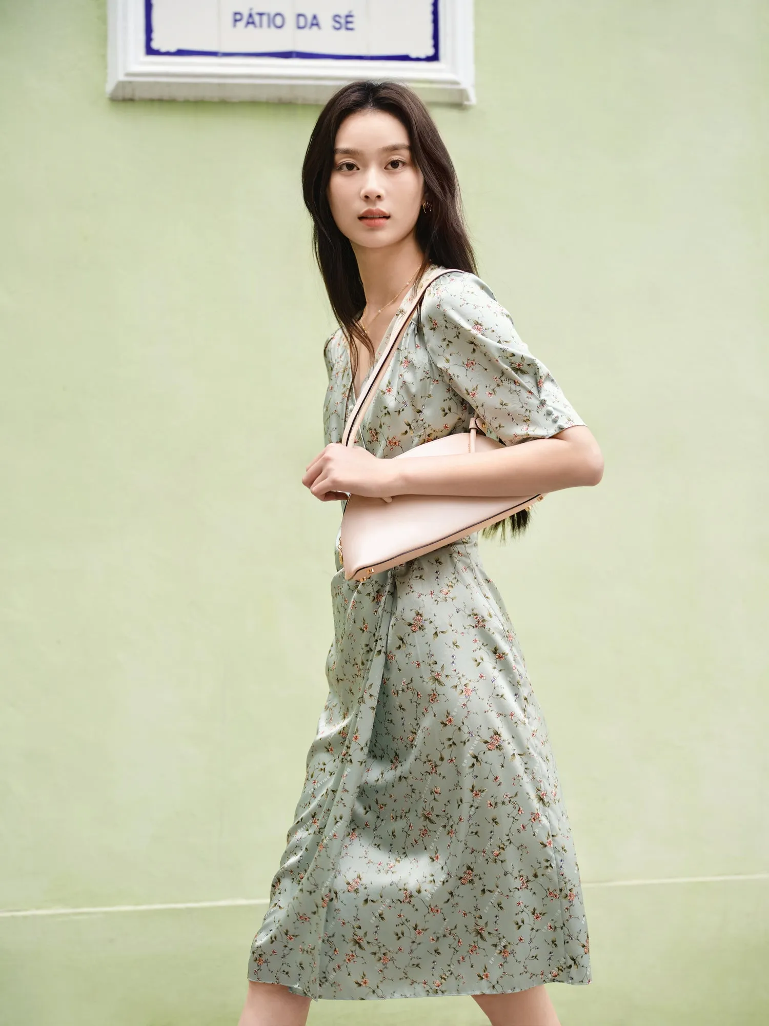 EP YAYING Silk Printed Tea Dress EGJES4613AG