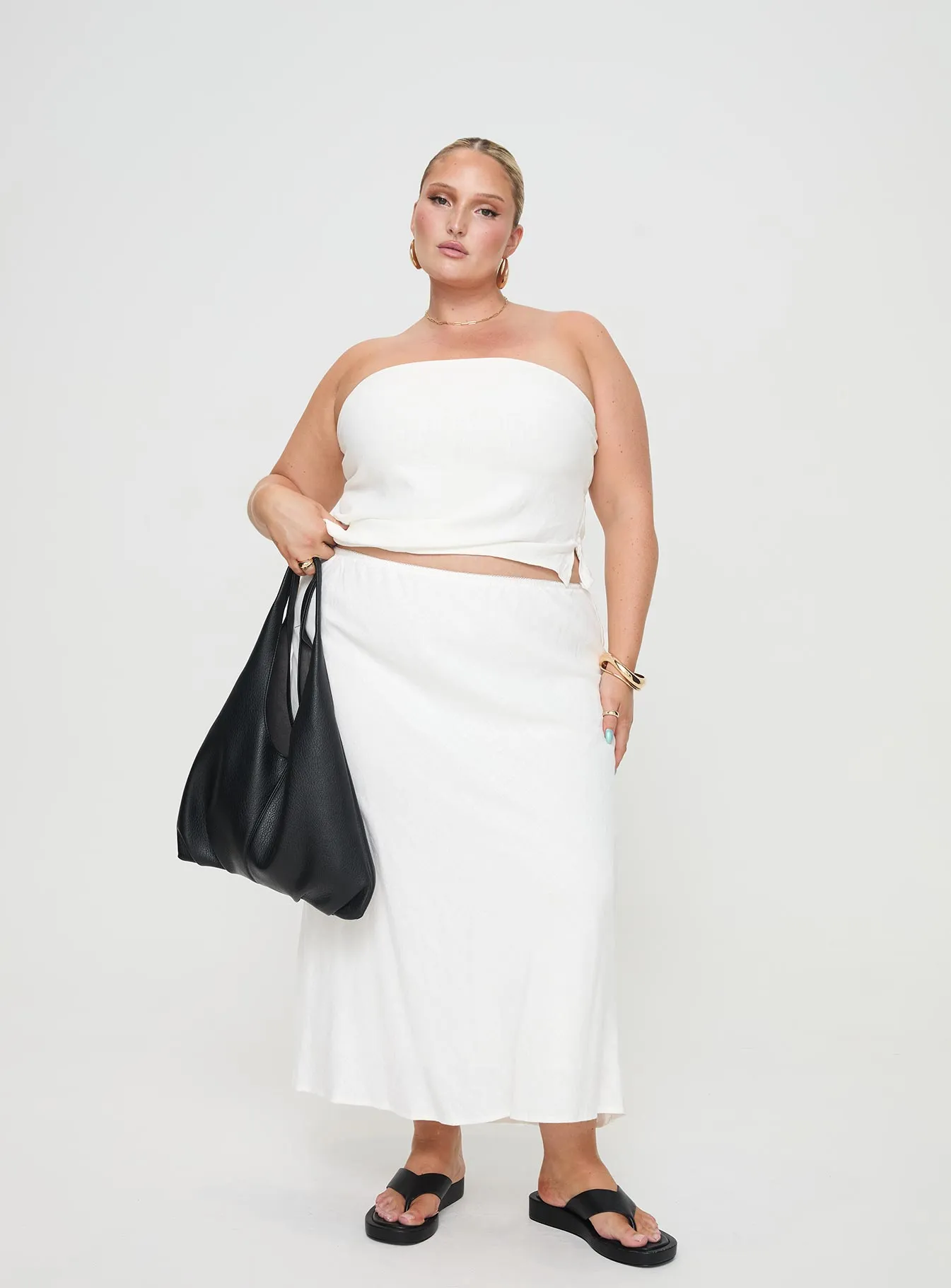 Ermias Linen Blend Midi Skirt White Curve