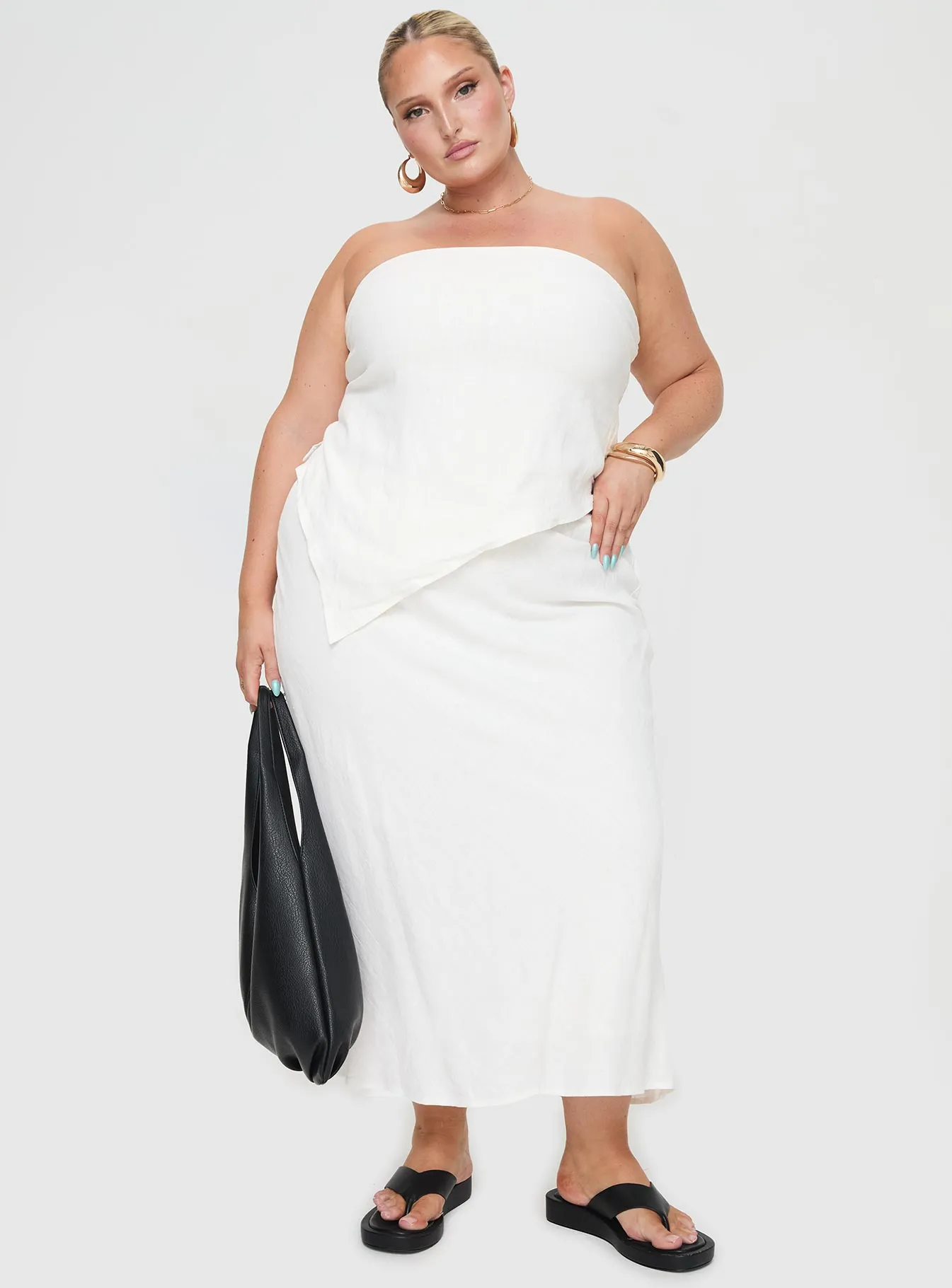 Ermias Linen Blend Midi Skirt White Curve