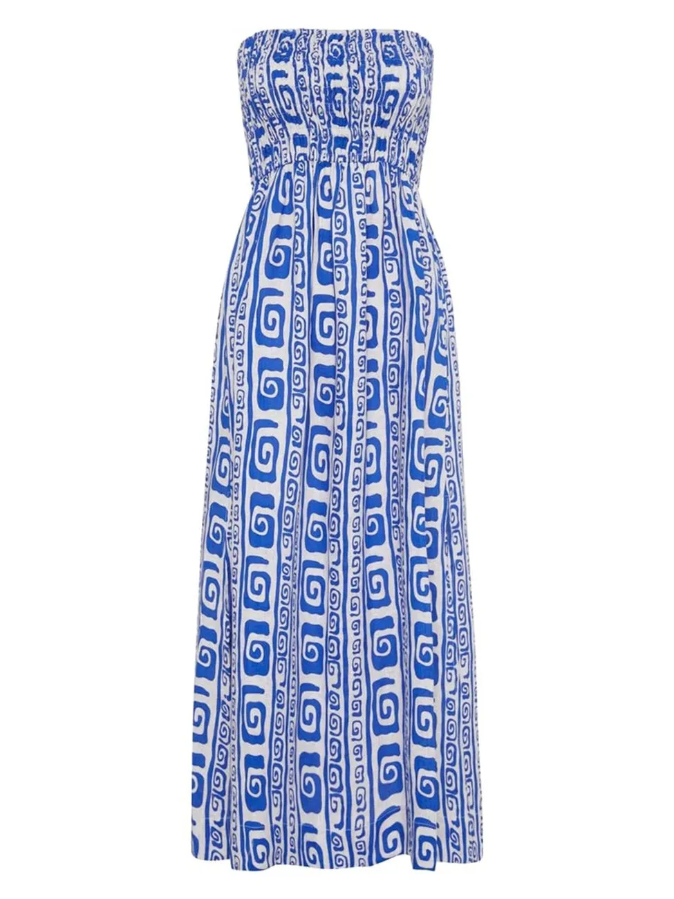 Faithfull the Brand Musee Midi Dress in Island Print Pacific Blue