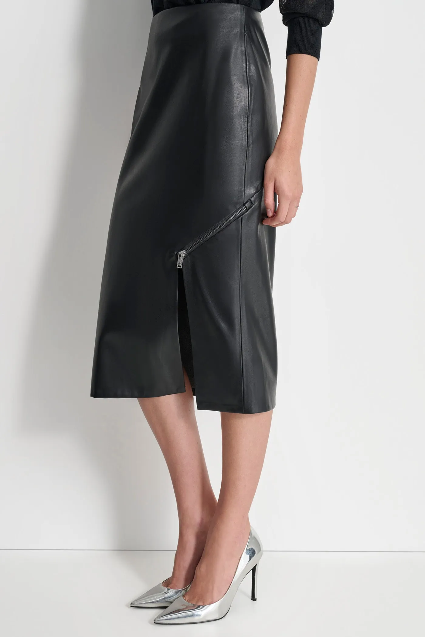 FAUX LEATHER MIDI SKIRT