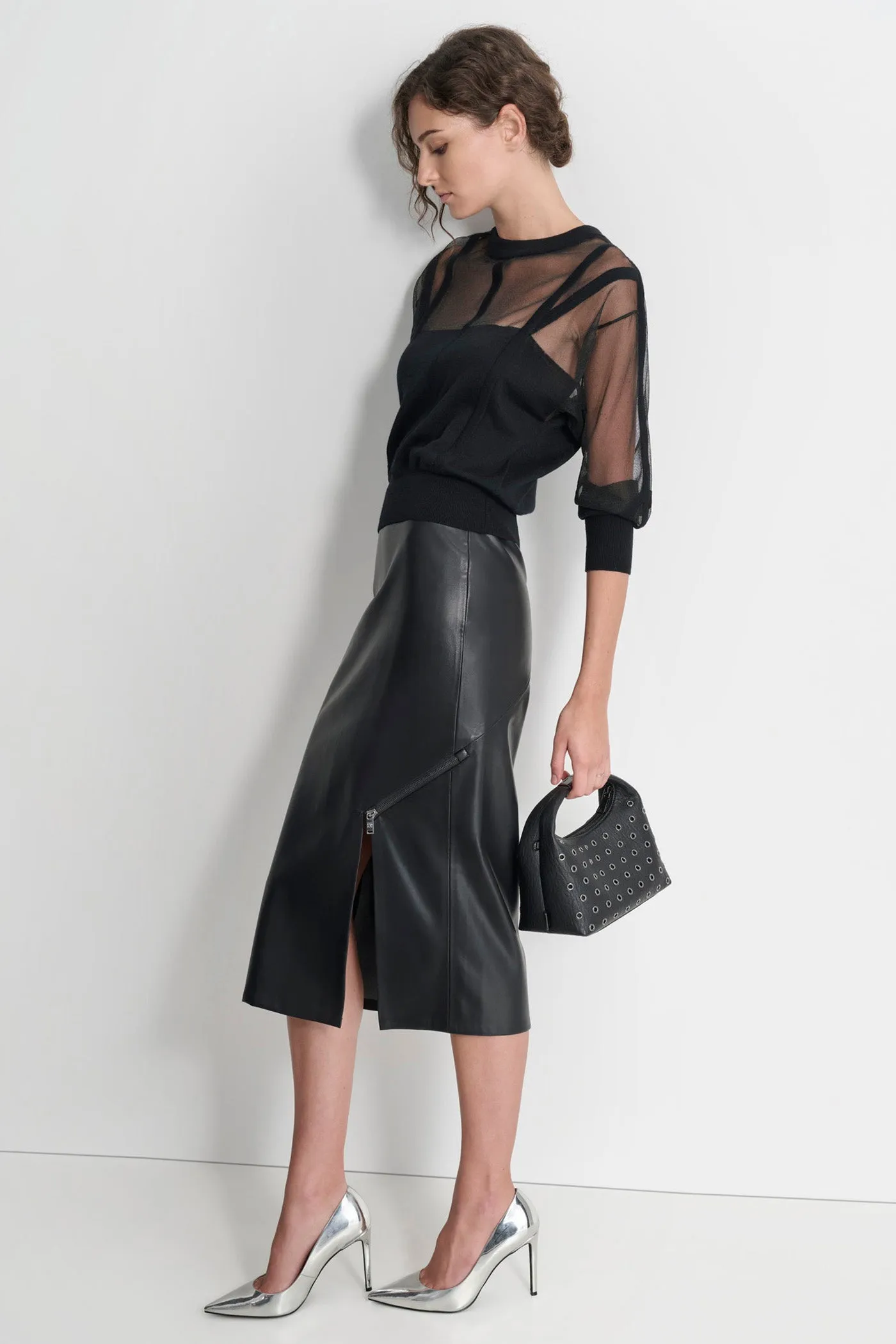 FAUX LEATHER MIDI SKIRT