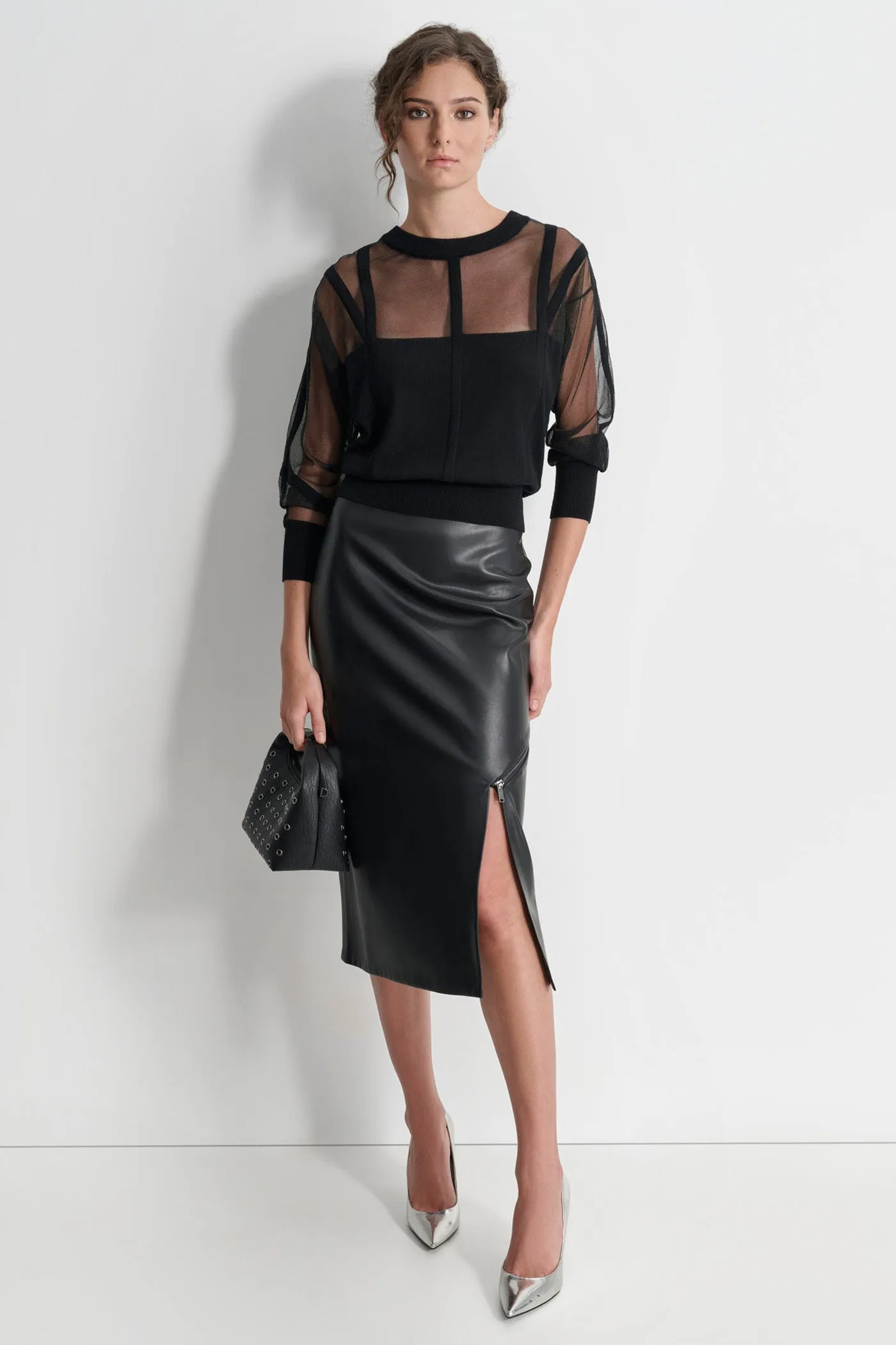 FAUX LEATHER MIDI SKIRT