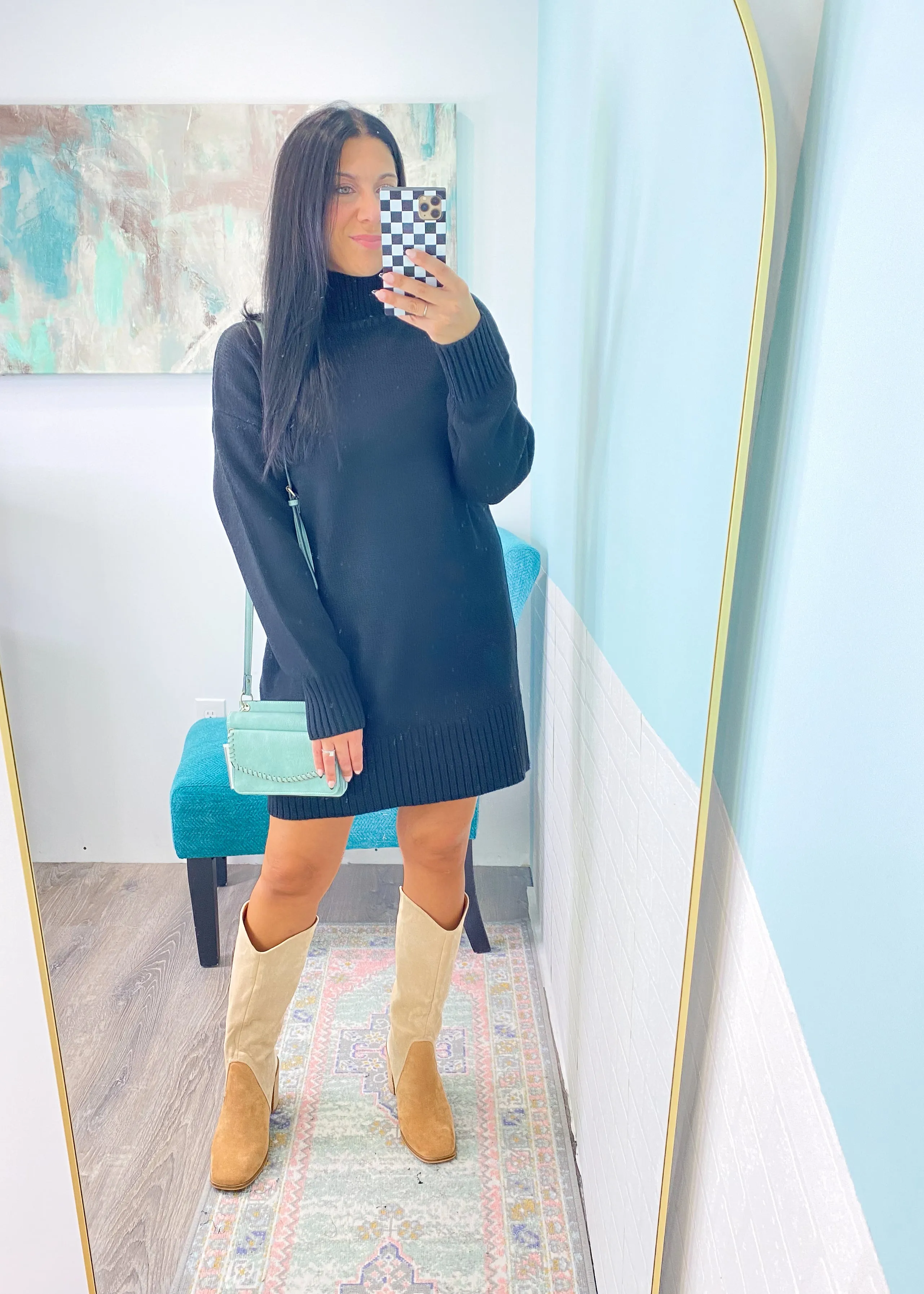 'Fireside' Black TurtleNeck Sweater Dress