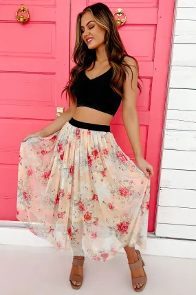 Floral Fixation Floral Midi Skirt (Peach)