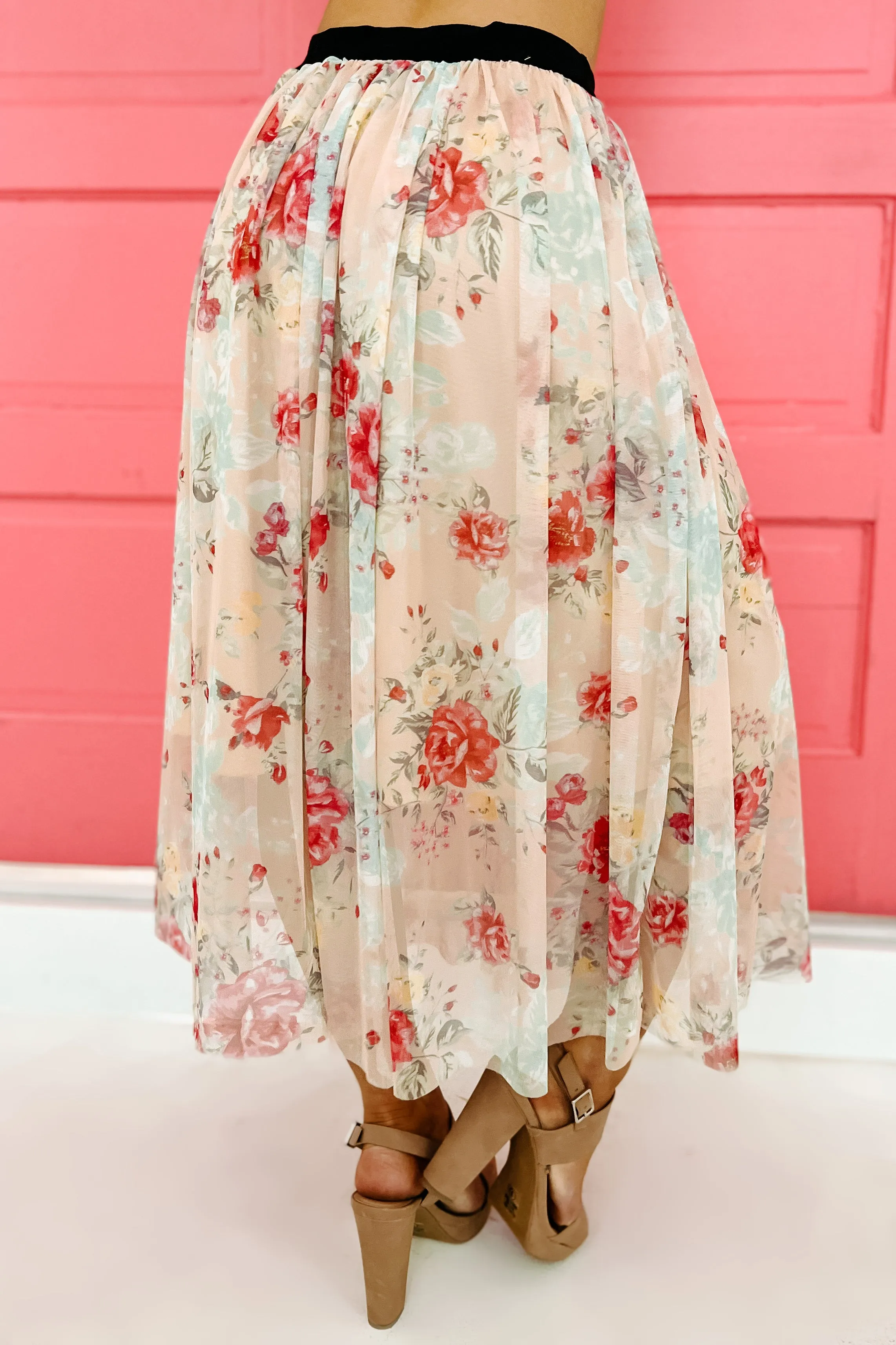 Floral Fixation Floral Midi Skirt (Peach)