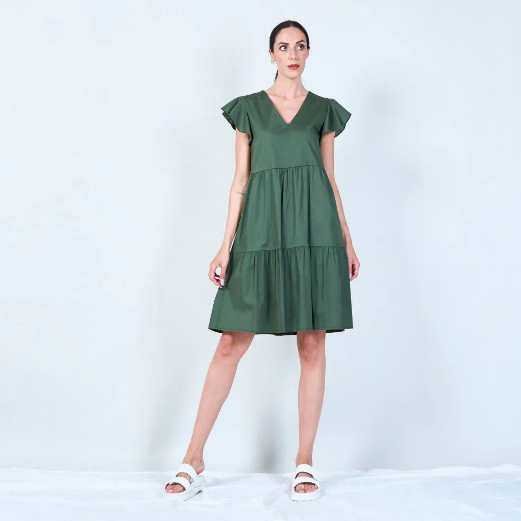 Flutter-sleeve V-neck dress wholesale