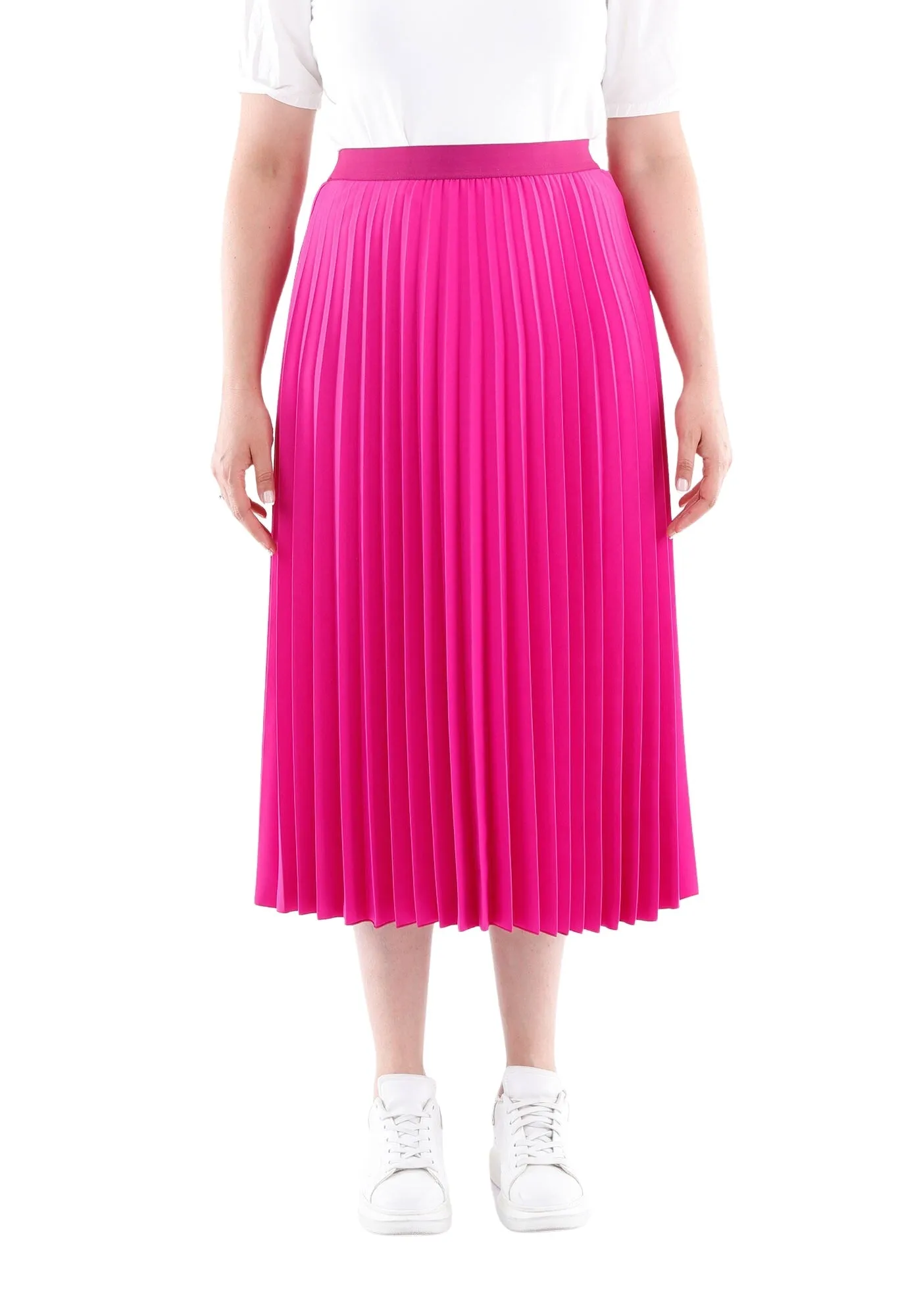 Fuchsia Oversized Accordion Plise Midi Pleated Skirt