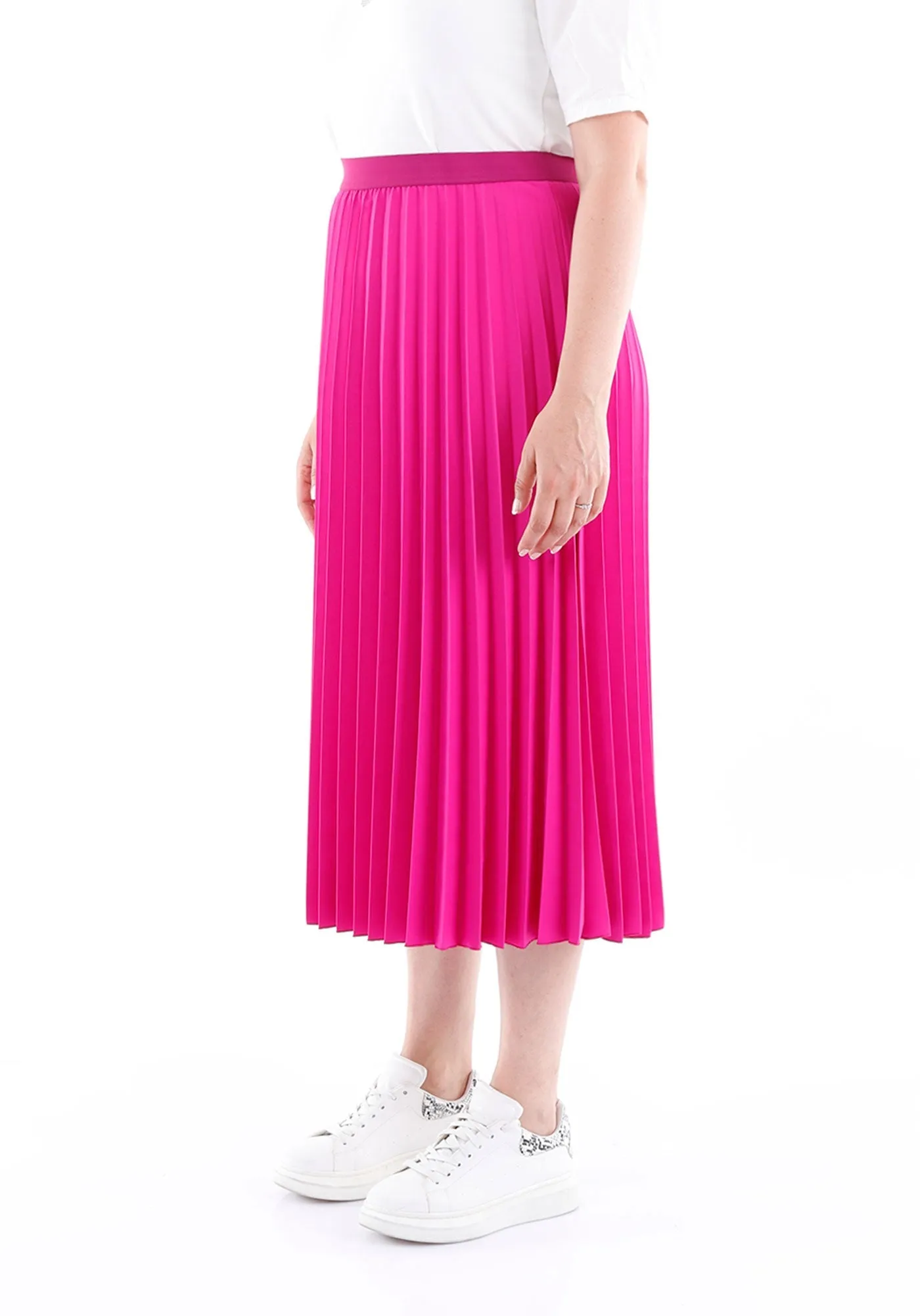 Fuchsia Oversized Accordion Plise Midi Pleated Skirt