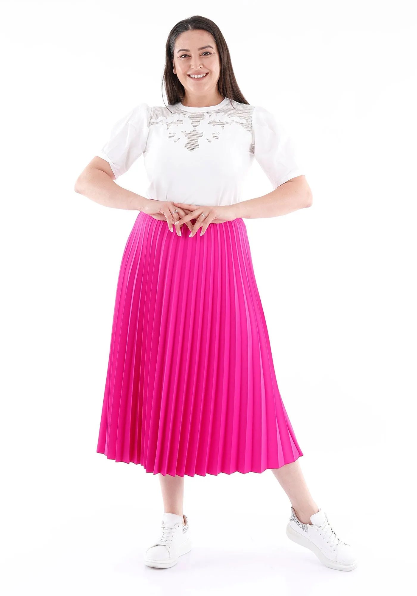 Fuchsia Oversized Accordion Plise Midi Pleated Skirt