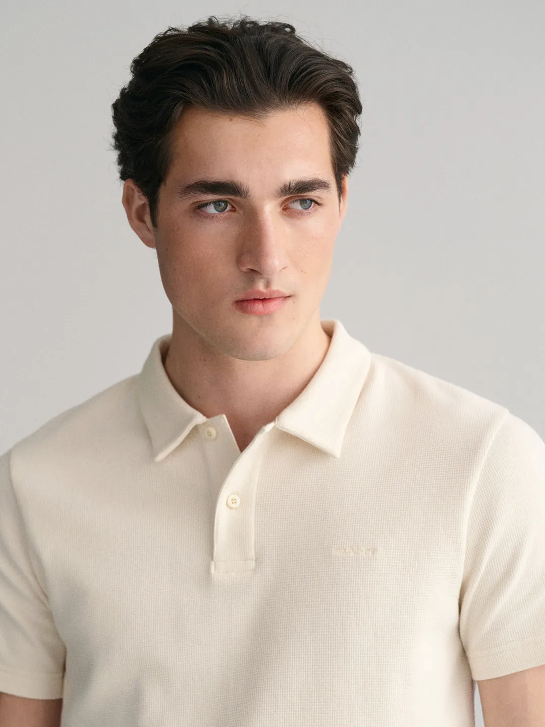 Gant Men Cream Solid Polo Collar Short Sleeves T-Shirt