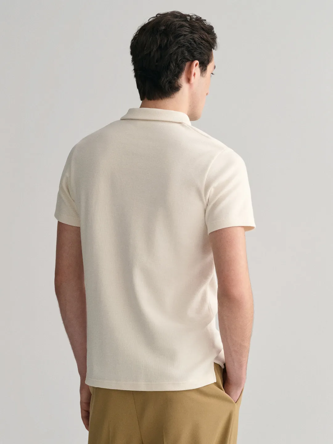 Gant Men Cream Solid Polo Collar Short Sleeves T-Shirt