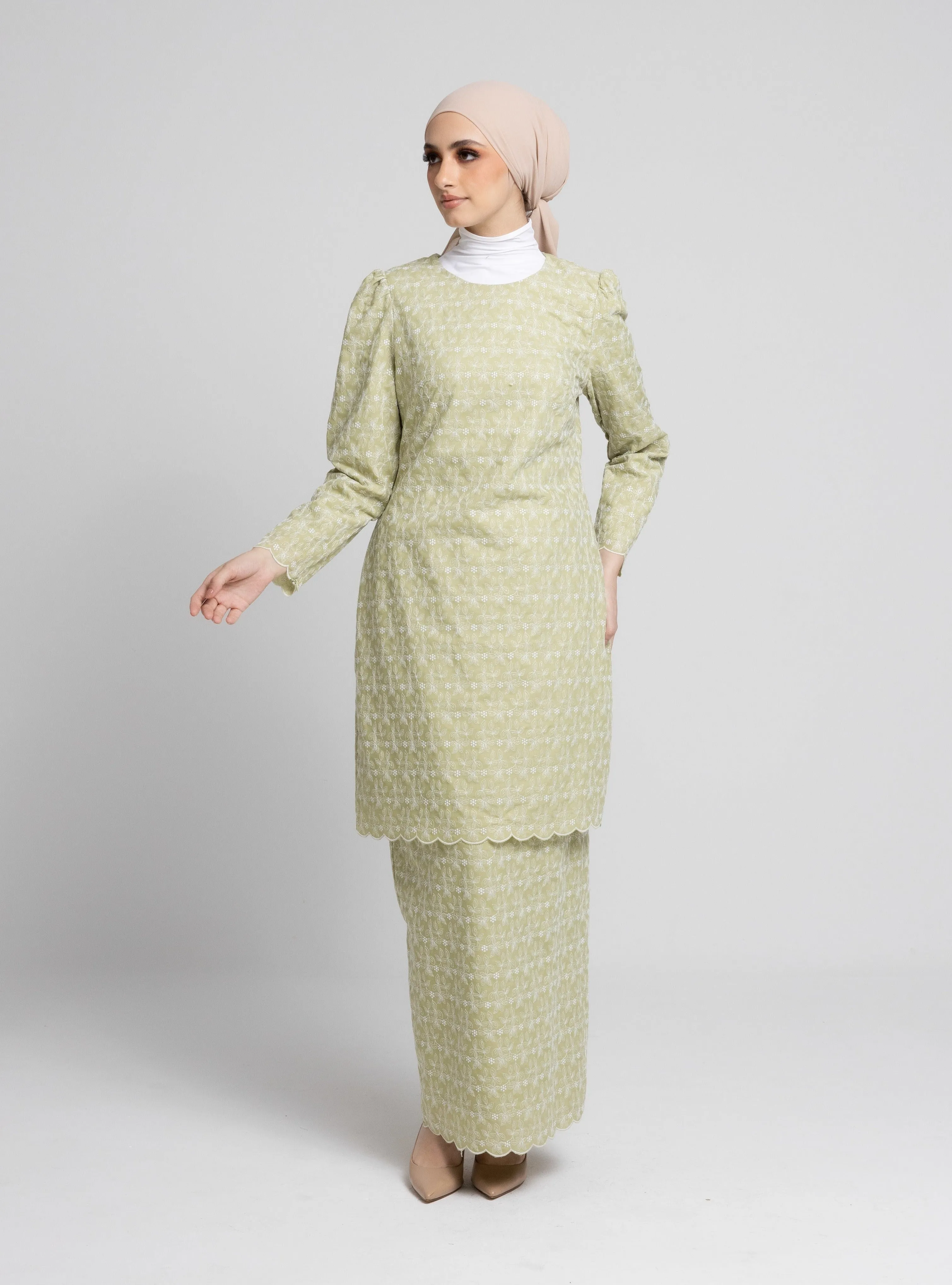 Gena Mini Kurung - Olive Green