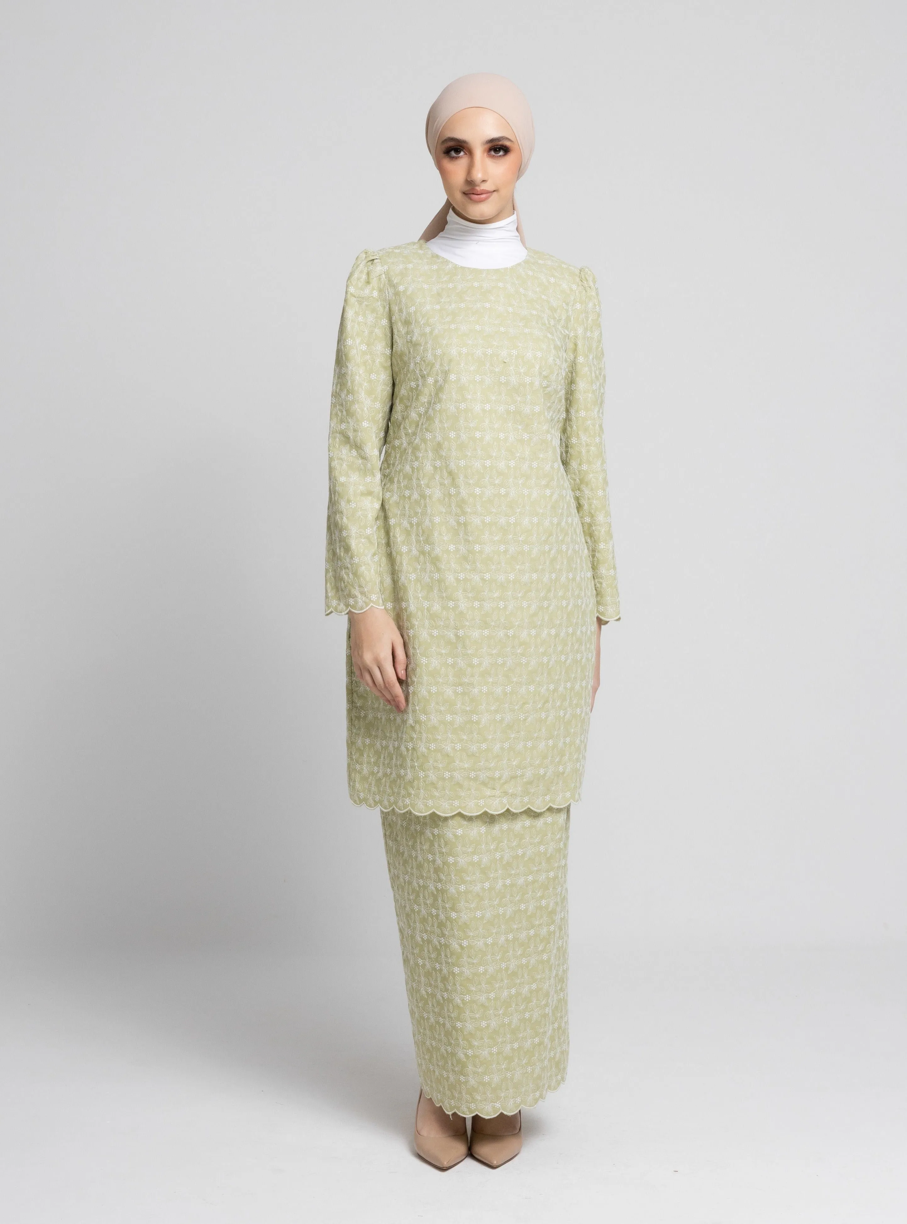 Gena Mini Kurung - Olive Green