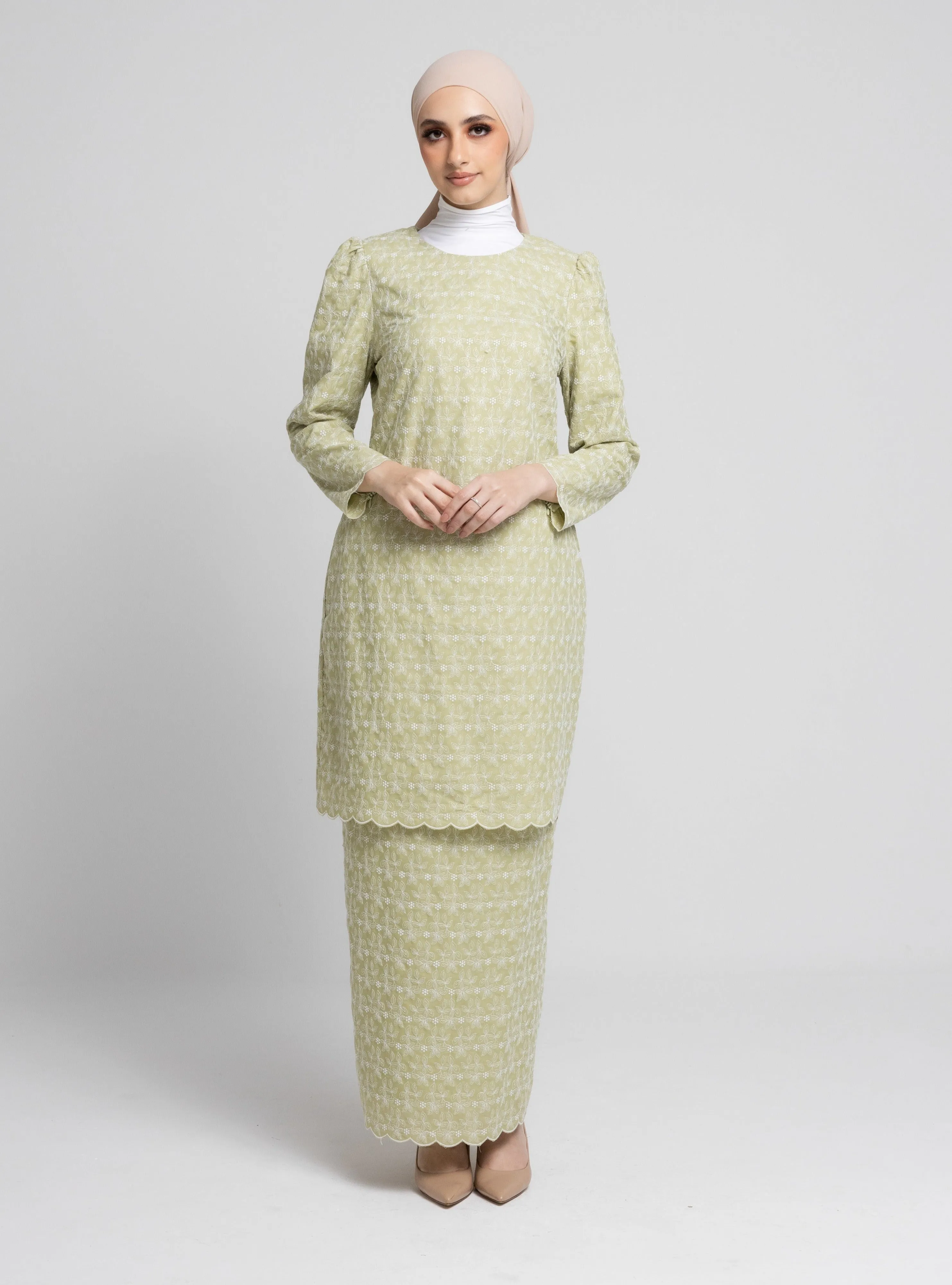 Gena Mini Kurung - Olive Green