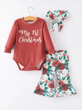 Girls Christmas Print Romper Set