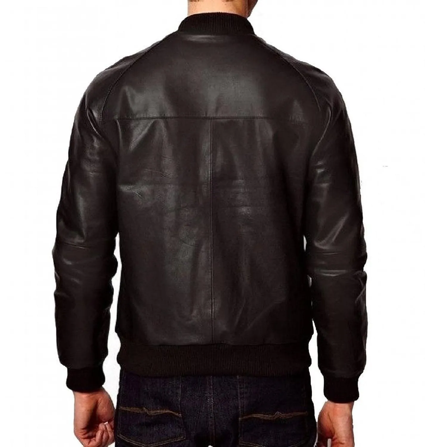 Glintix Navy Blue Bomber Leather Jacket