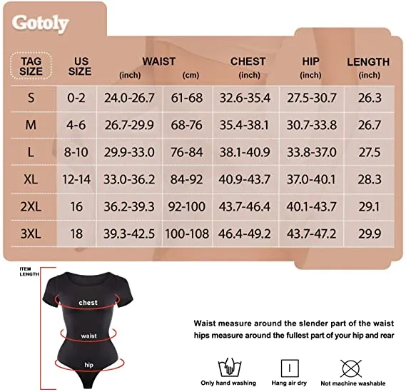 Gotoly Bodysuit for Women Tummy Control Shapewear Thong Shaping Tank Top Round Neck Jumpsuits Short Sleeve T Shirts - Black, 2X