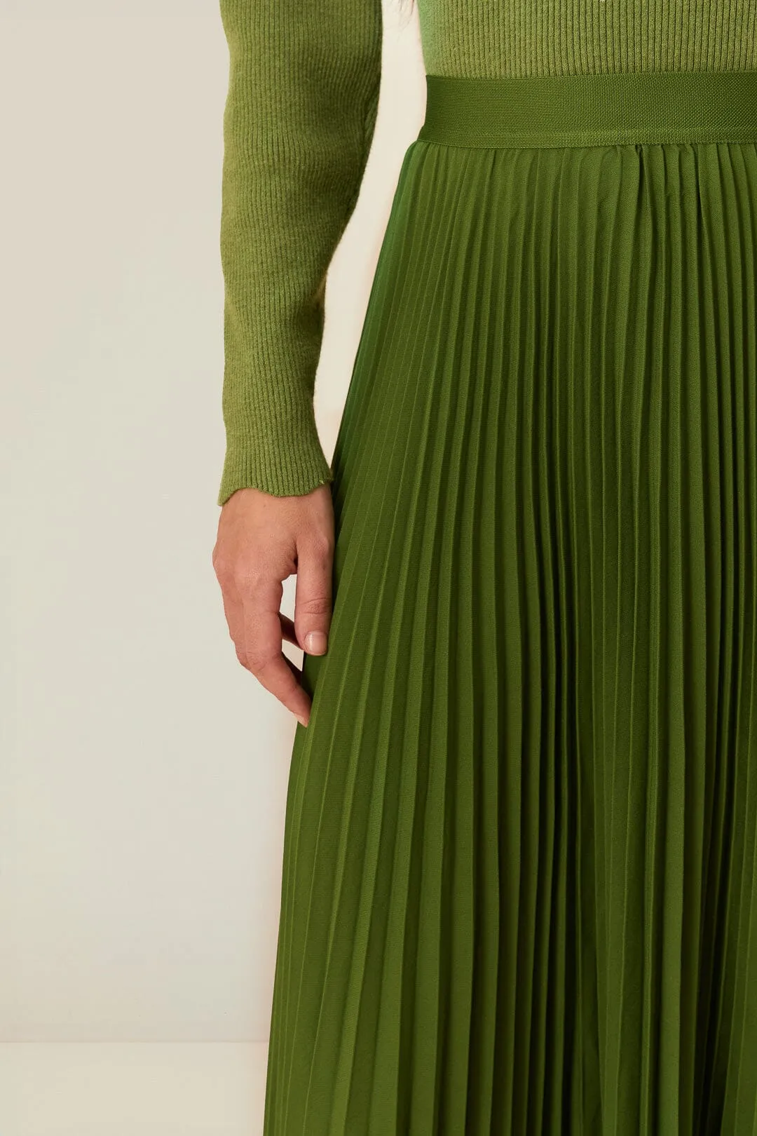 Green Pleated Maxi Skirt