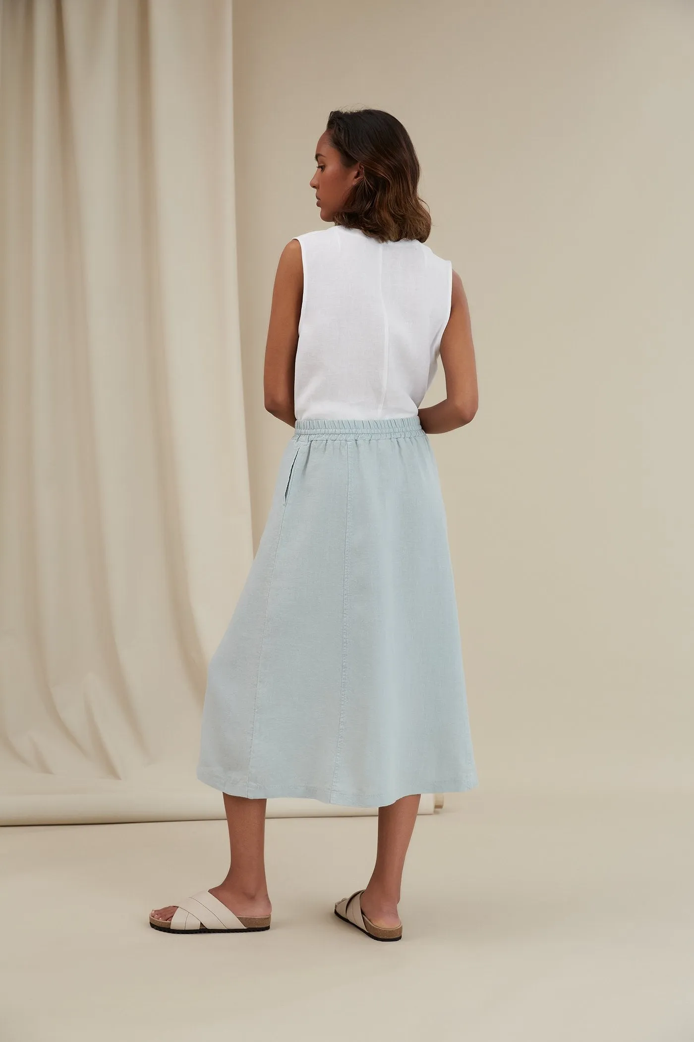 Greta Linen Skirt Aqua