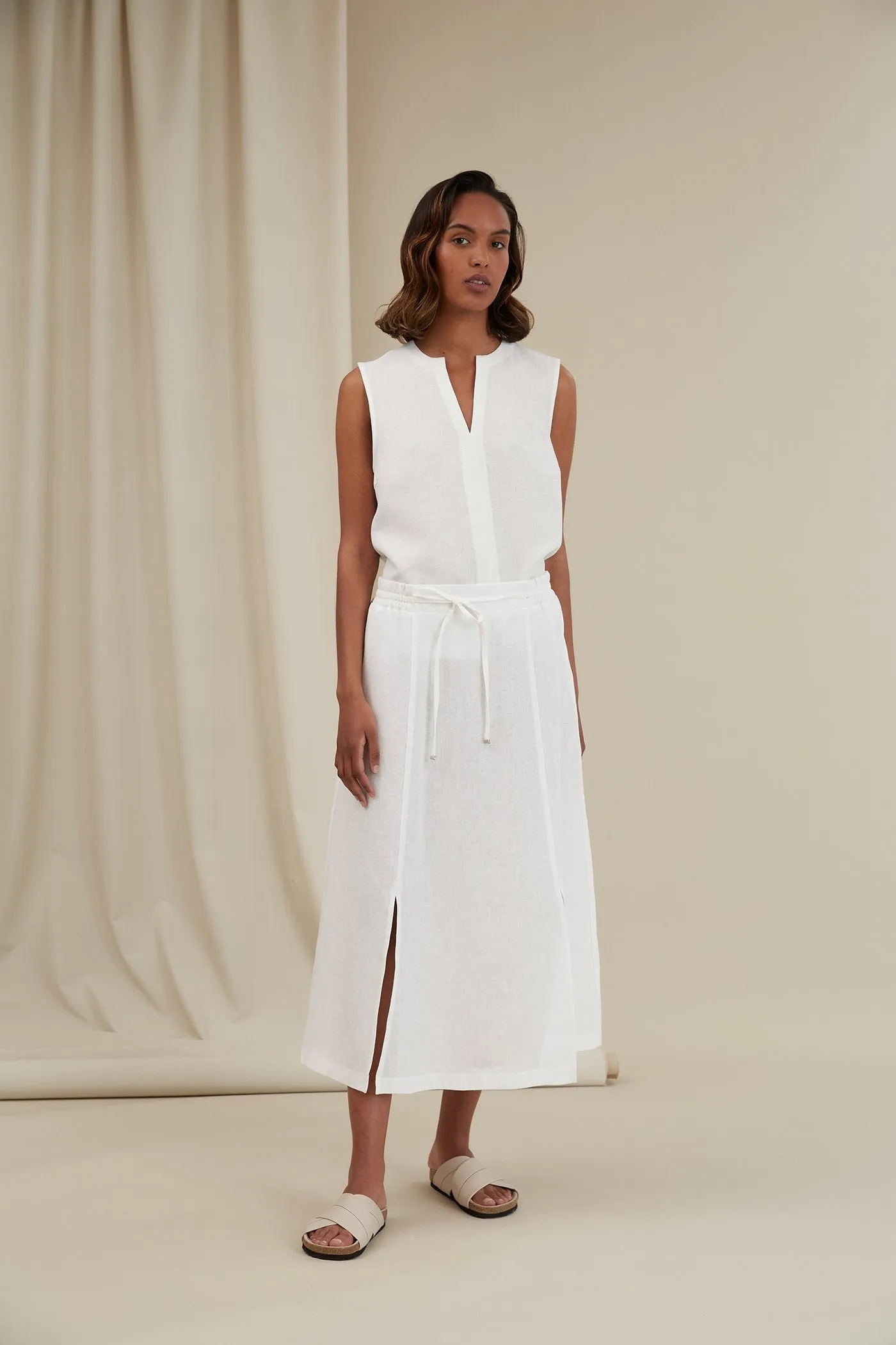 Greta Linen Skirt White