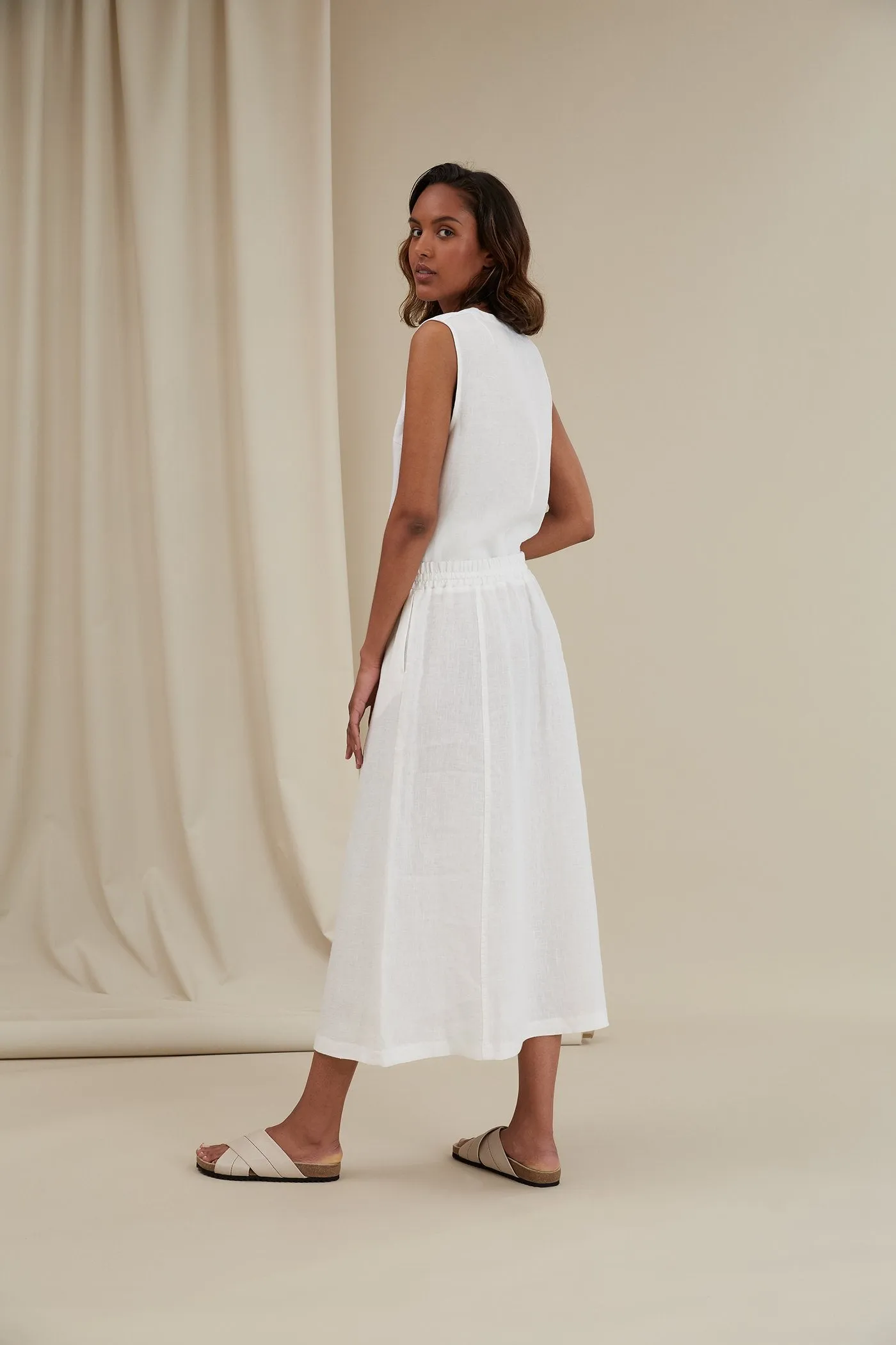 Greta Linen Skirt White