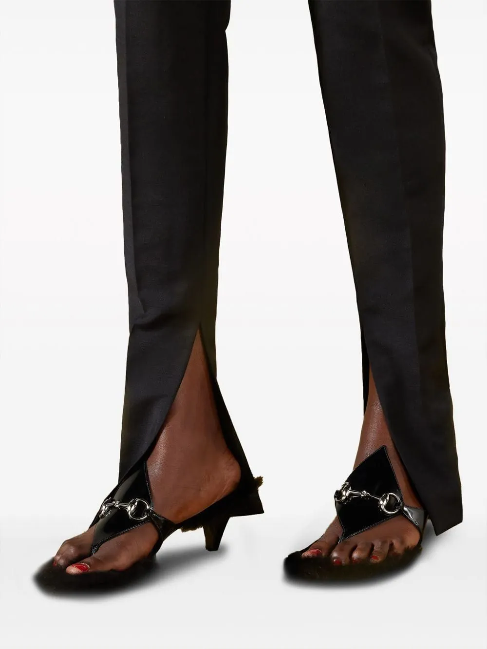 GUCCI Black Mohair Wool Trousers with Horsebit Detail