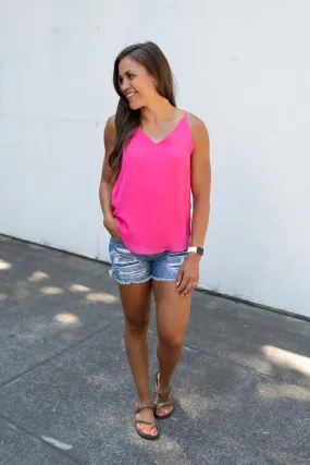 Hot Pink Vneck Blouse Tank