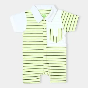 Infant Boys Poly Cotton Jersey Knitted Rompers Double Pocket-White