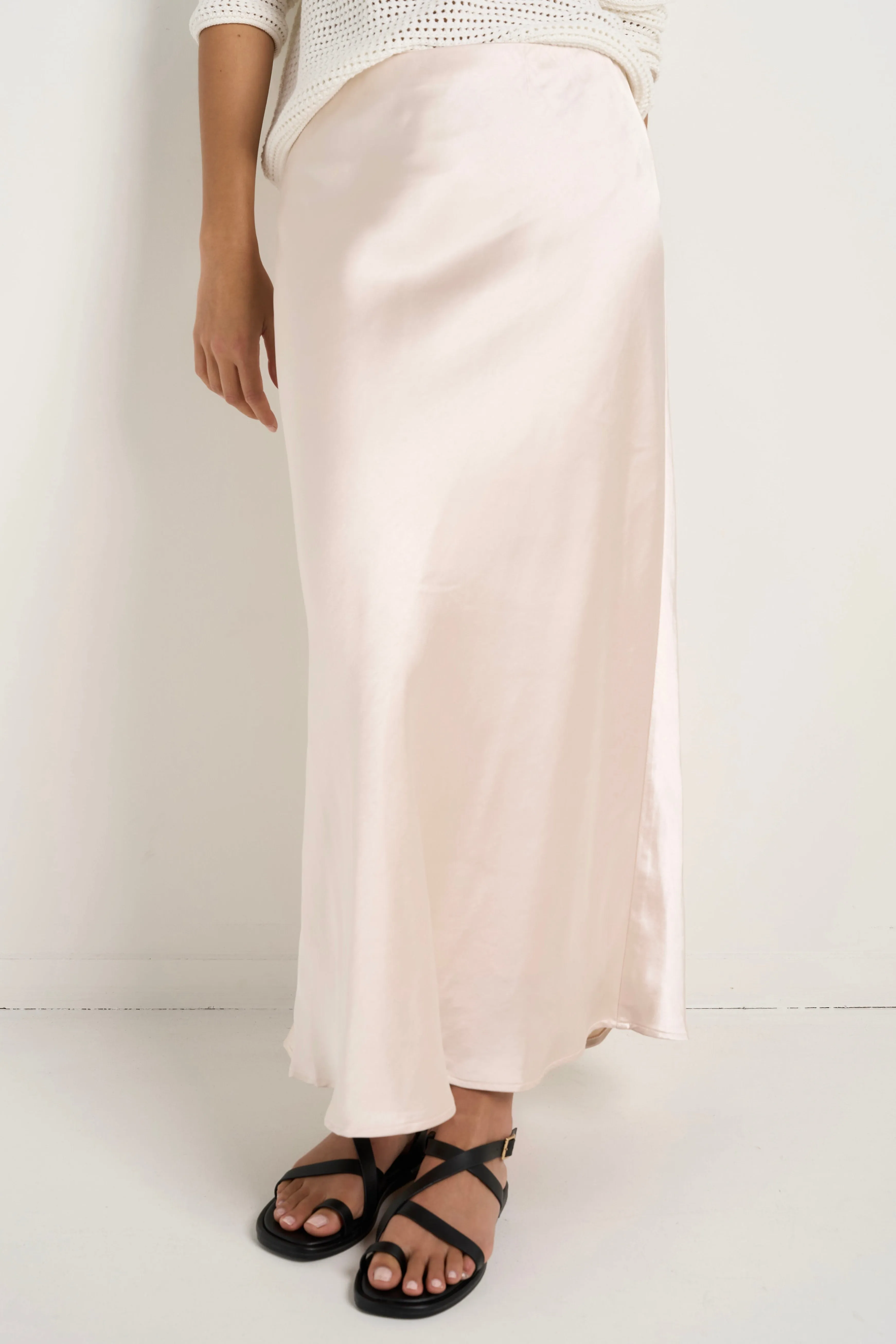 Ivy Champagne Satin Bias Midi Skirt