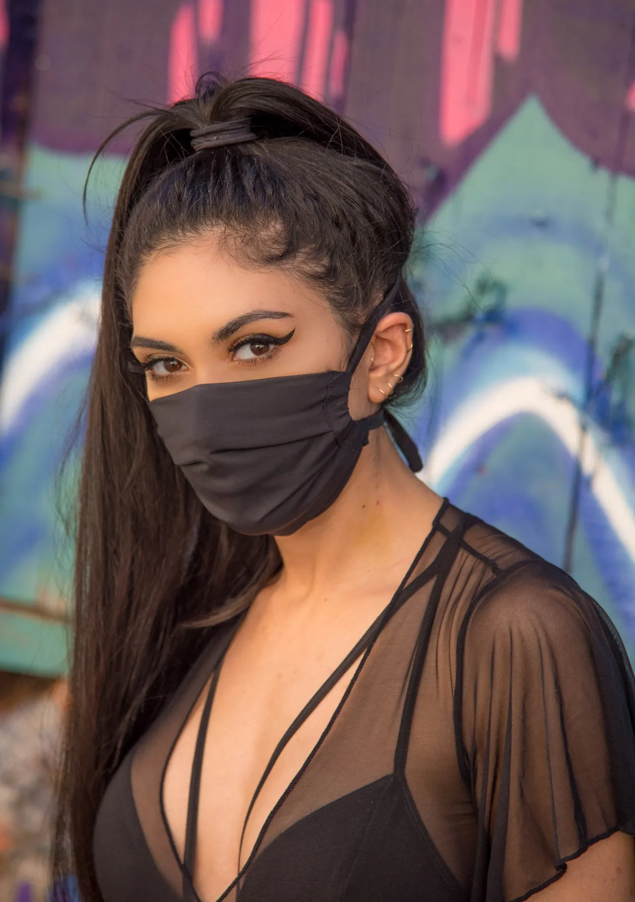 J. Valentine Black Stretch Pleated Face Mask- Festival Rave Accessory