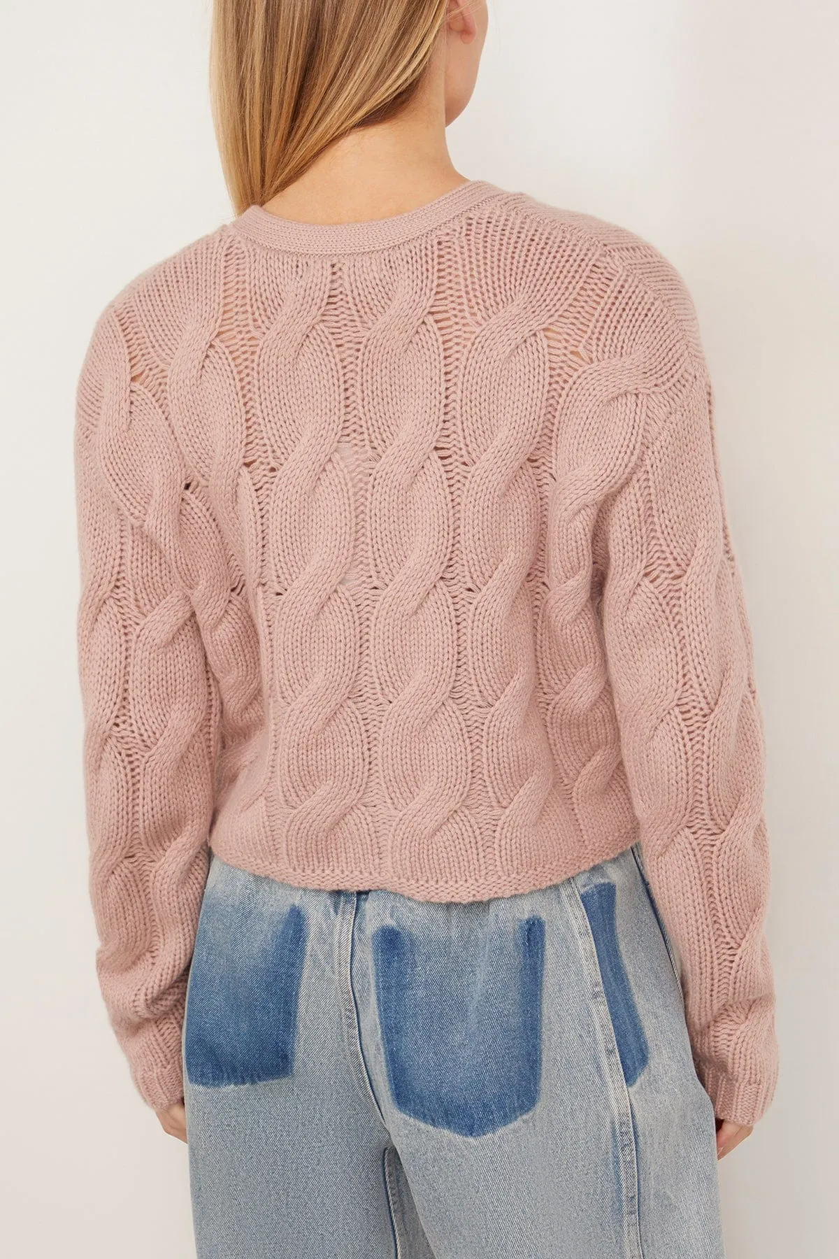 Jolie V-neck Cropped Cable Cardigan in Adobe Rose