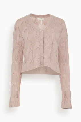 Jolie V-neck Cropped Cable Cardigan in Adobe Rose