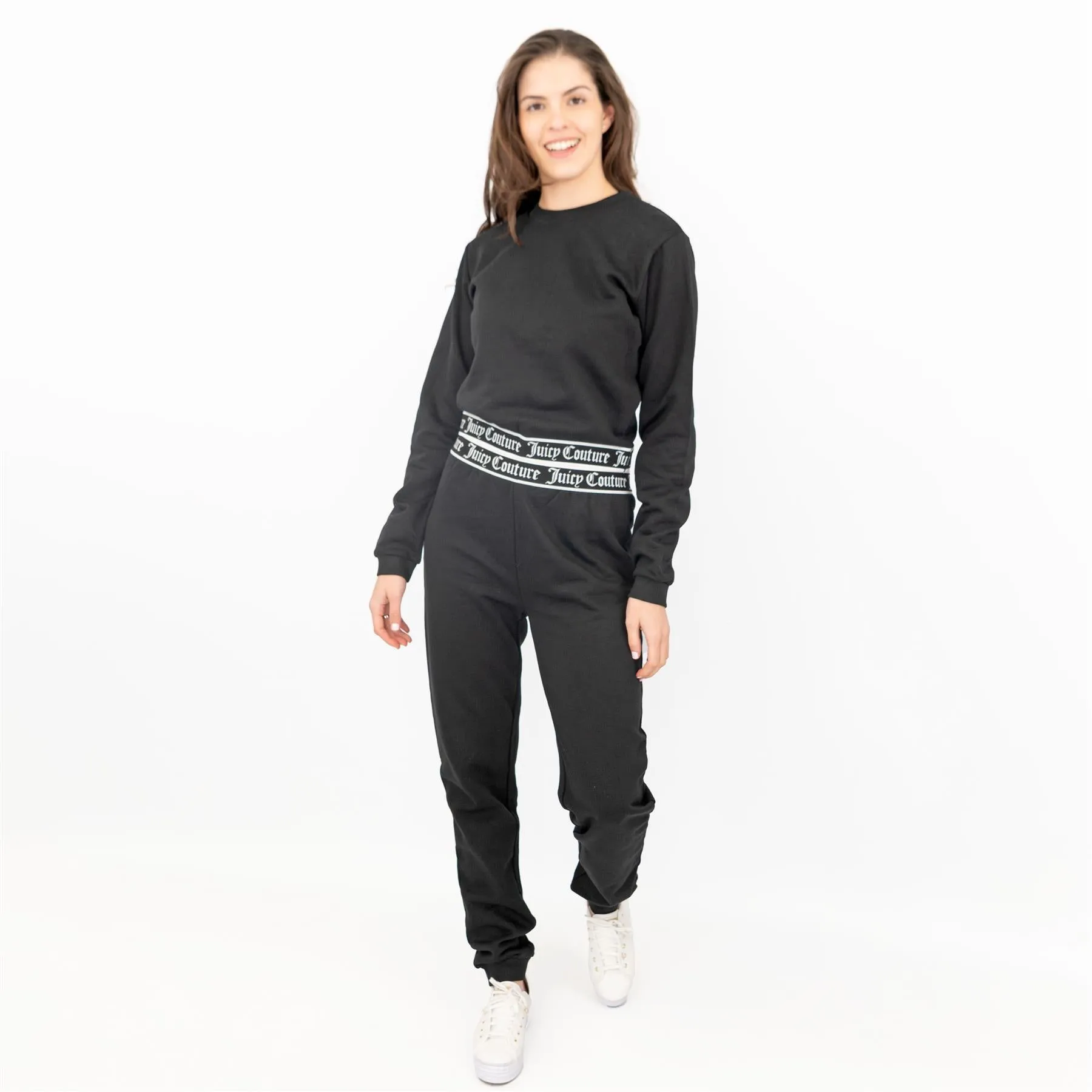 Juicy Couture Girls Black Long Sleeve Outfit Set Crop Top with Joggers Style Trousers