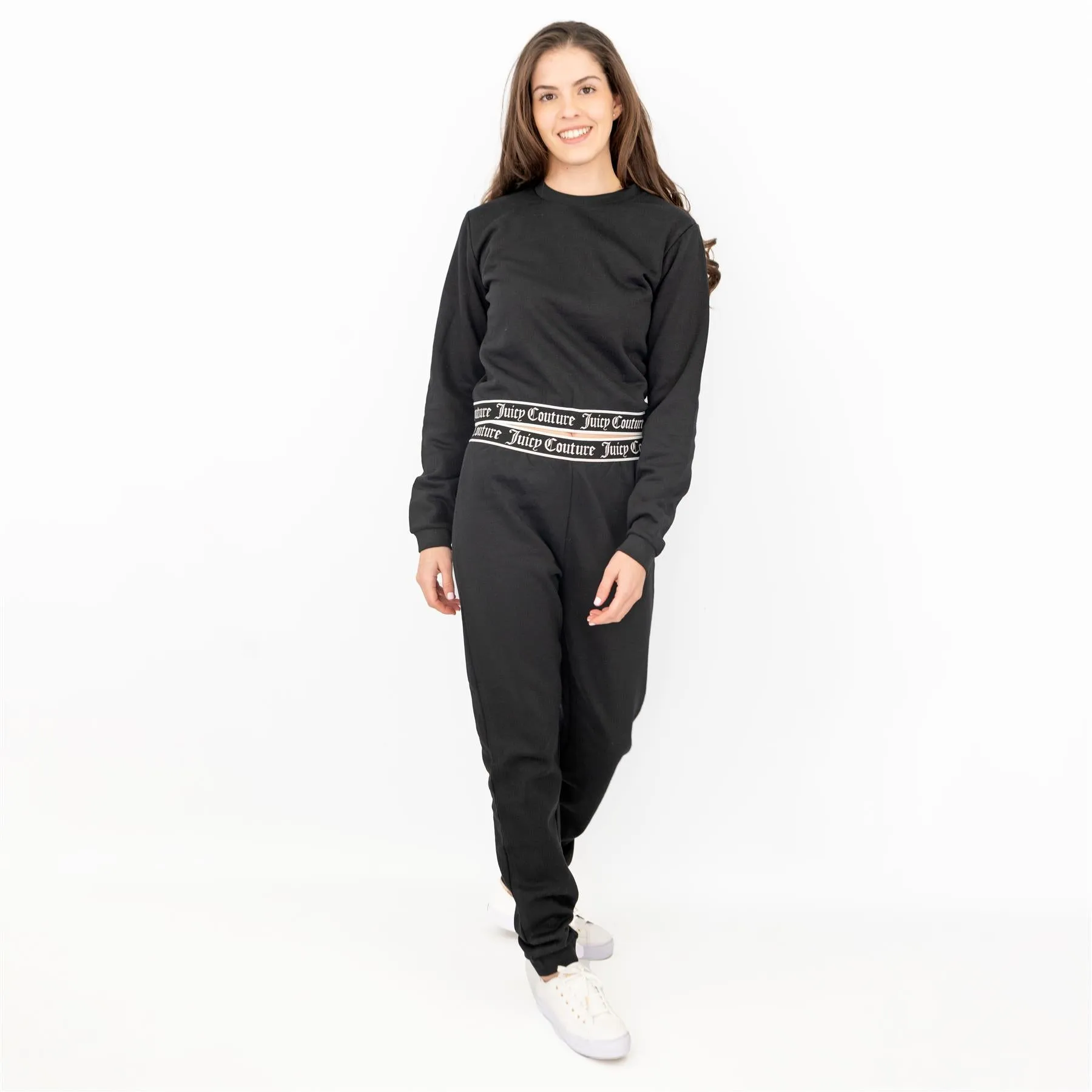 Juicy Couture Girls Black Long Sleeve Outfit Set Crop Top with Joggers Style Trousers